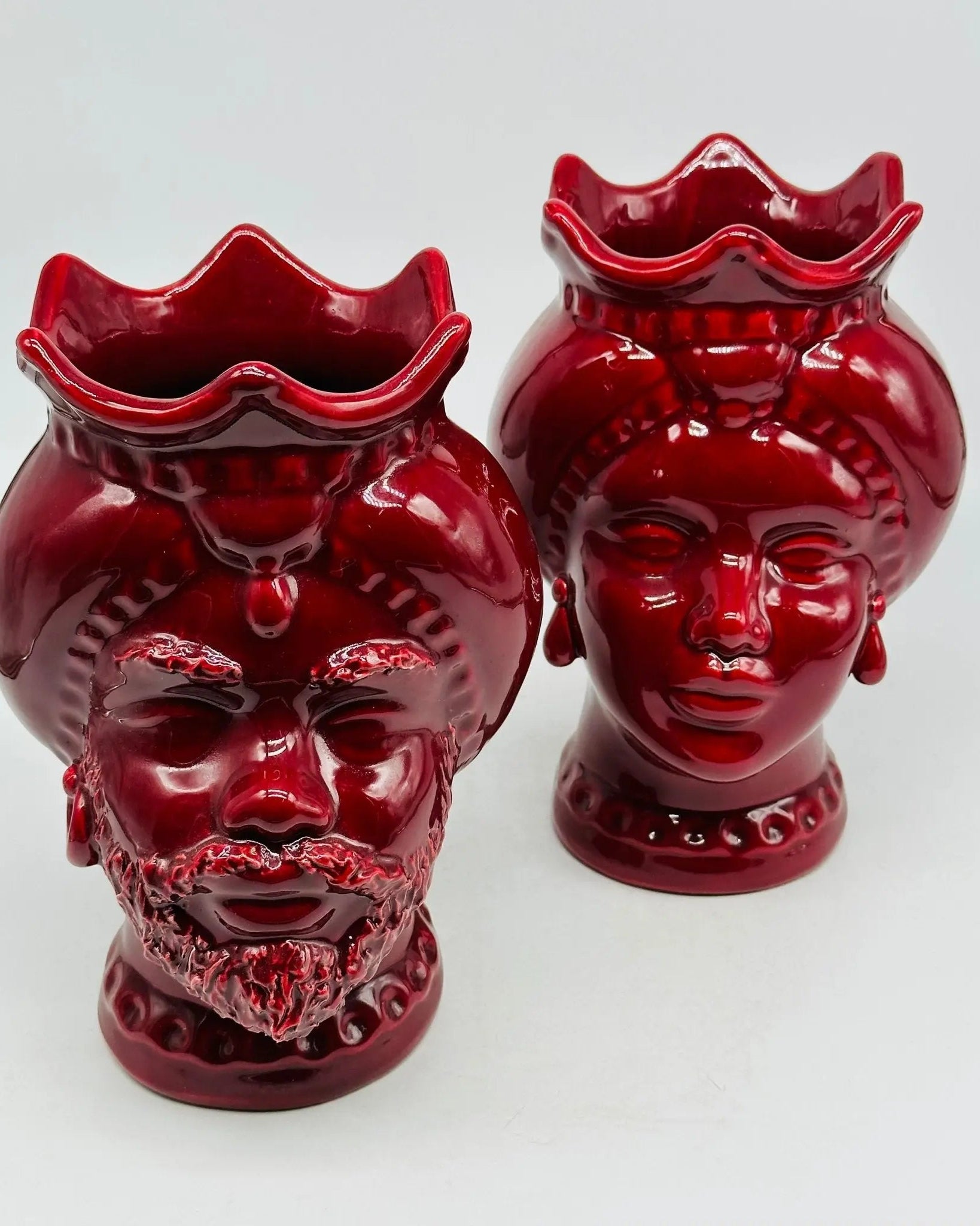 Teste di Moro Luis Ceramica Caltagirone cm H.22 L.15 Artigianale Turbante Bordeaux - TESTA DI MORO