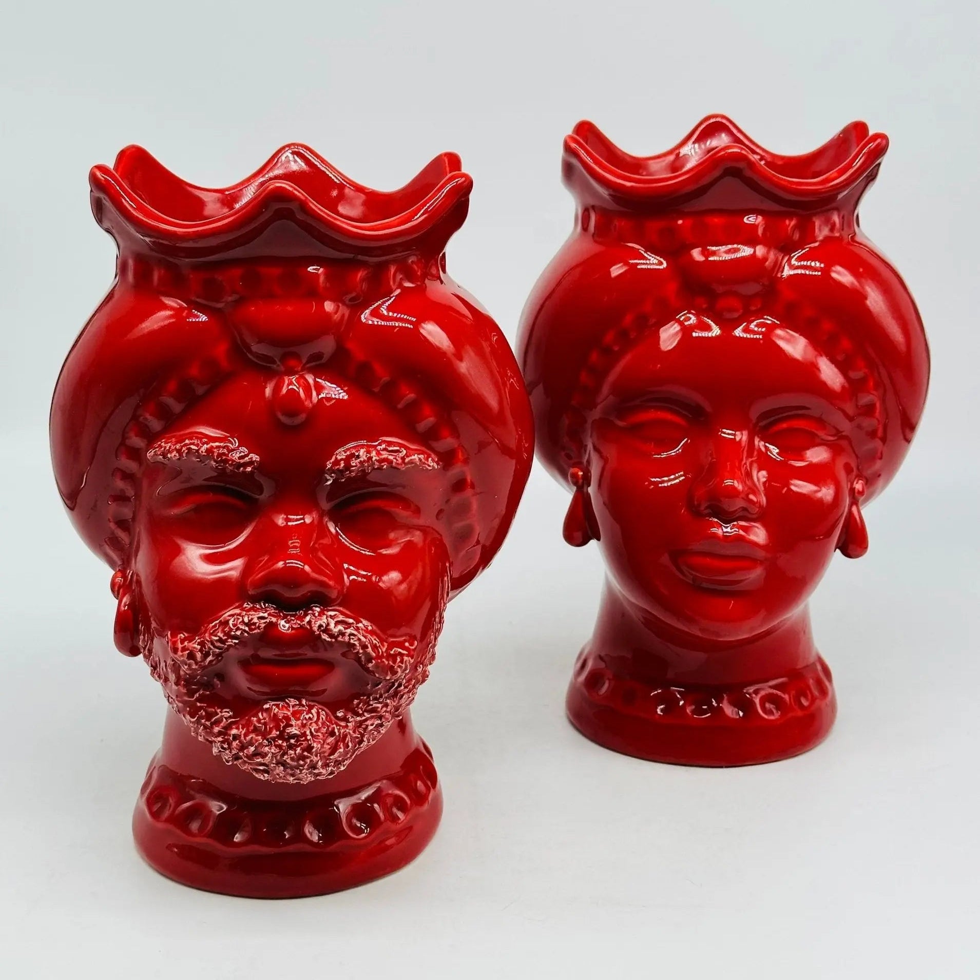 Teste di Moro Luis Ceramica Caltagirone cm H.22 L.15 Artigianale Turbante Rosso - TESTA DI MORO