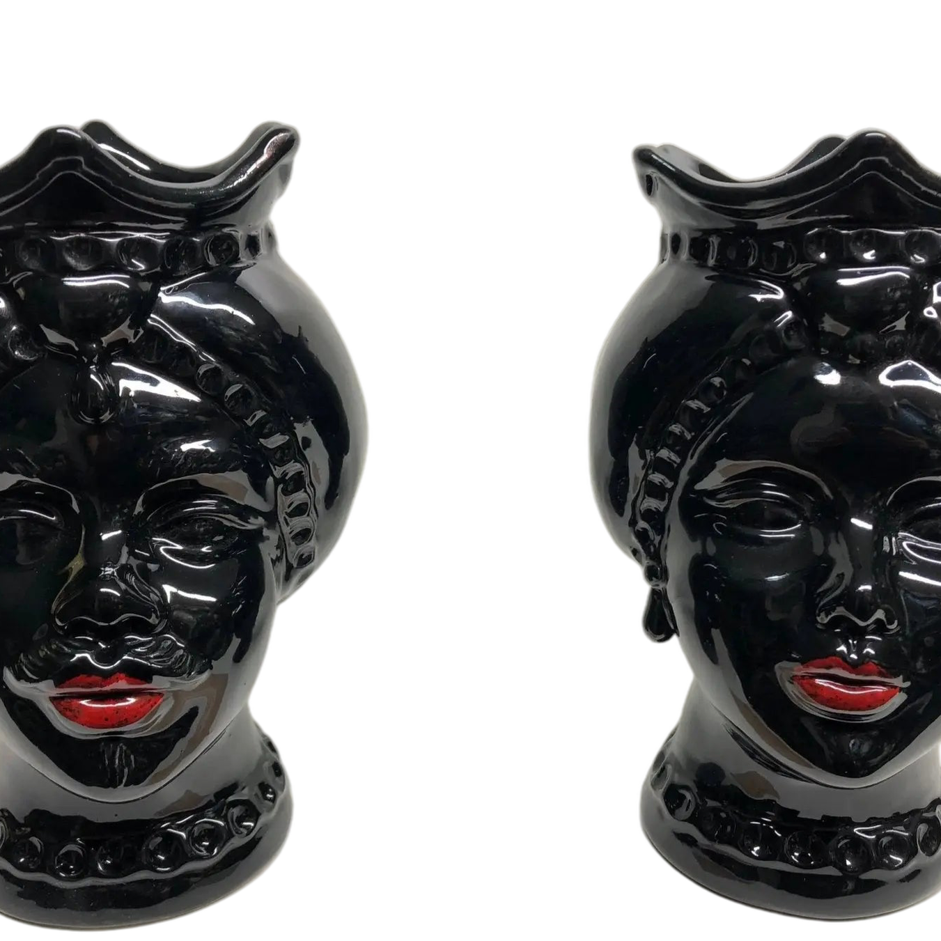 Teste di Moro Luis Ceramica Caltagirone cm H.22 L.15 Artigianale Turbante Liscio Nero Lucido - TESTA DI MORO