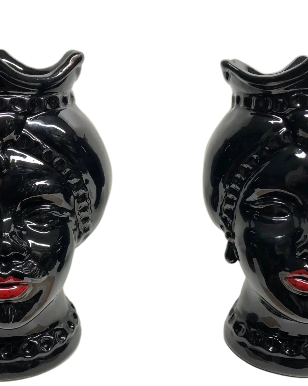 Teste di Moro Luis Ceramica Caltagirone cm H.22 L.15 Artigianale Turbante Liscio Nero Lucido - TESTA DI MORO