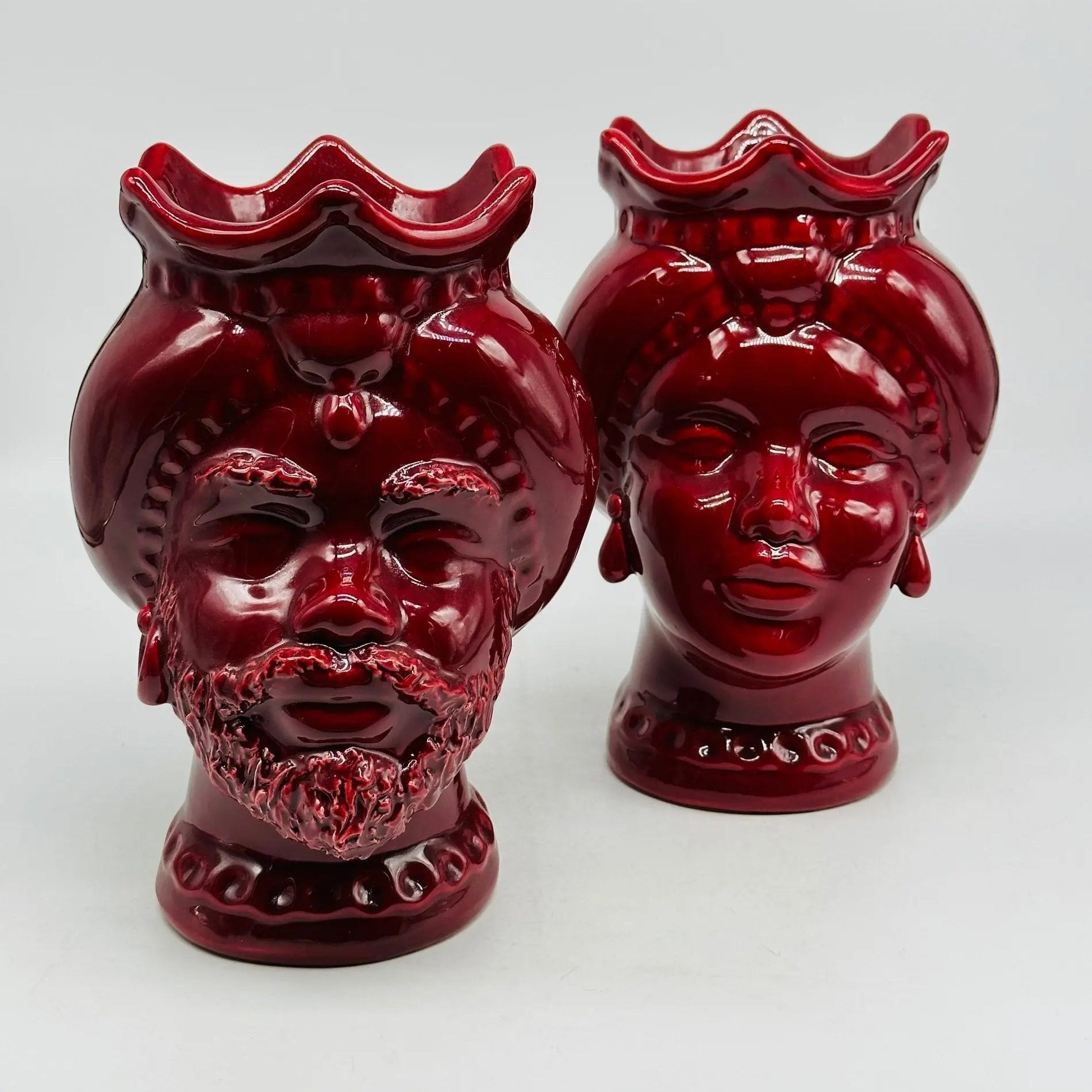 Teste di Moro Luis Ceramica Caltagirone cm H.22 L.15 Artigianale Turbante Bordeaux - TESTA DI MORO