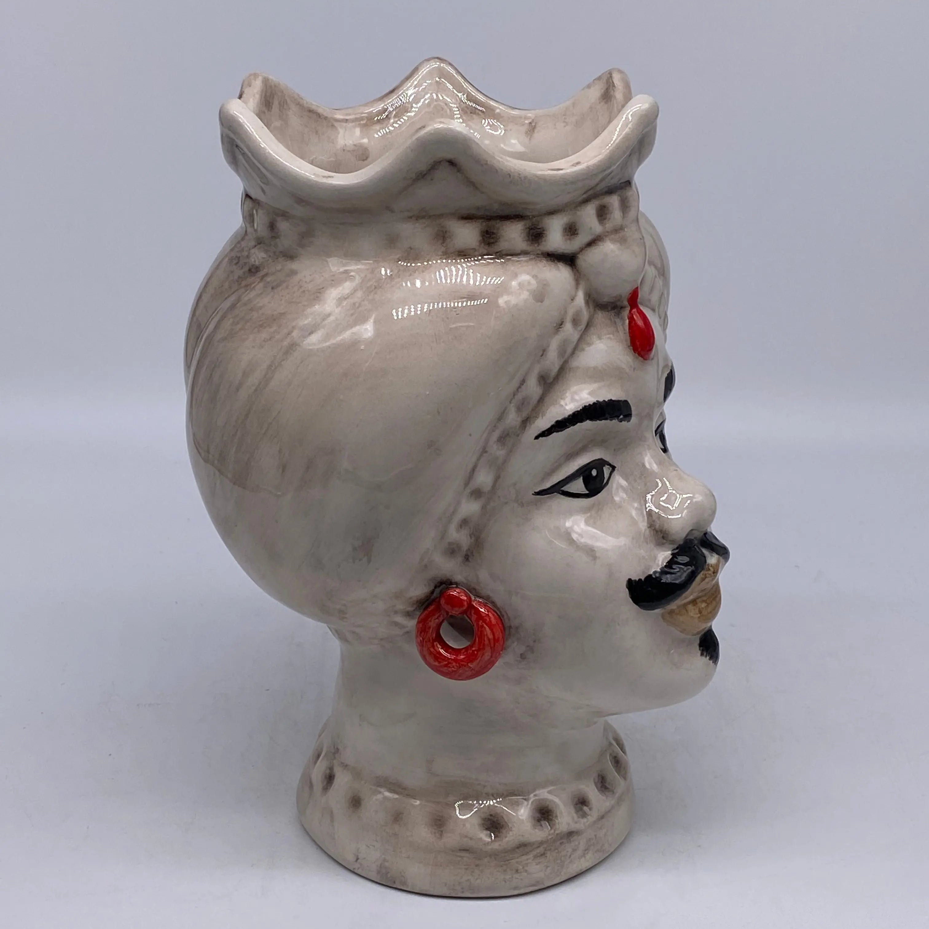 Teste di Moro Luis Ceramica Caltagirone cm H.22 L.15 Artigianale Turbante Liscio Écru DD CERAMICHE SICILIANE