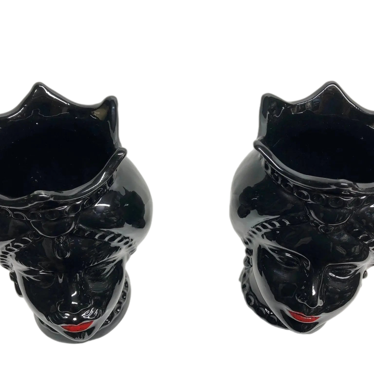 Teste di Moro Luis Ceramica Caltagirone cm H.22 L.15 Artigianale Turbante Liscio Nero Lucido - DD CERAMICHE SICILIANE