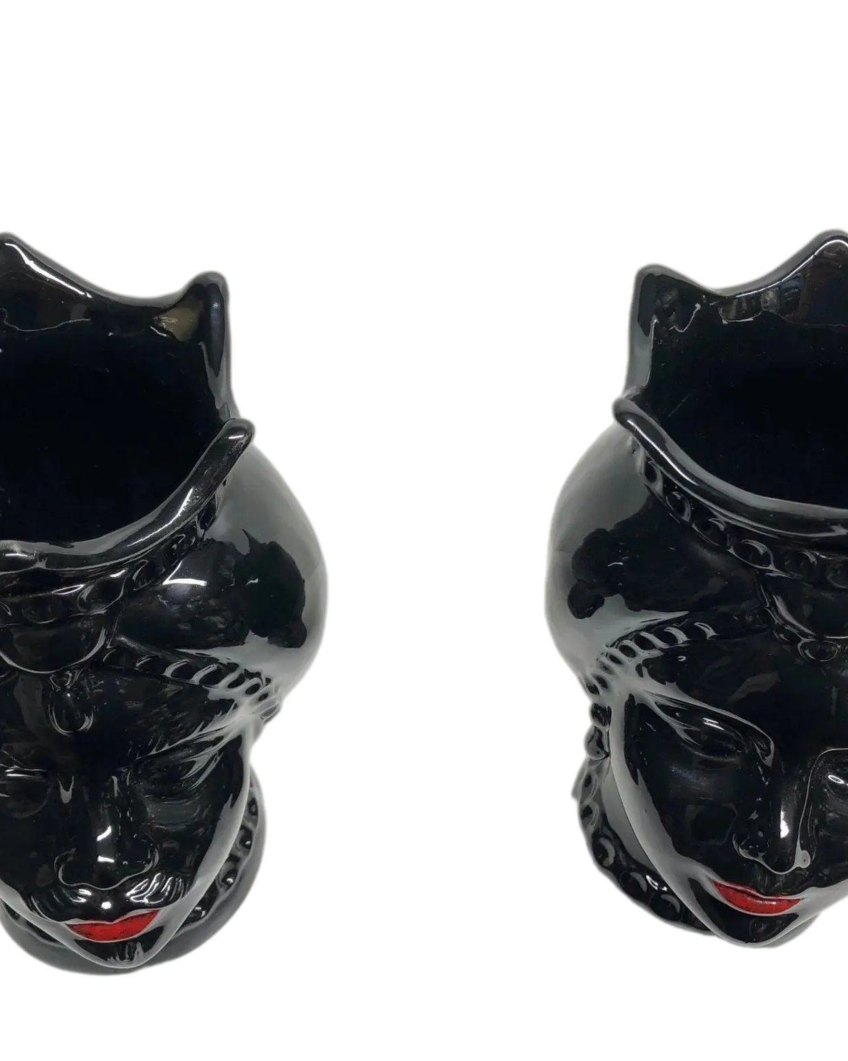 Teste di Moro Luis Ceramica Caltagirone cm H.22 L.15 Artigianale Turbante Liscio Nero Lucido - DD CERAMICHE SICILIANE