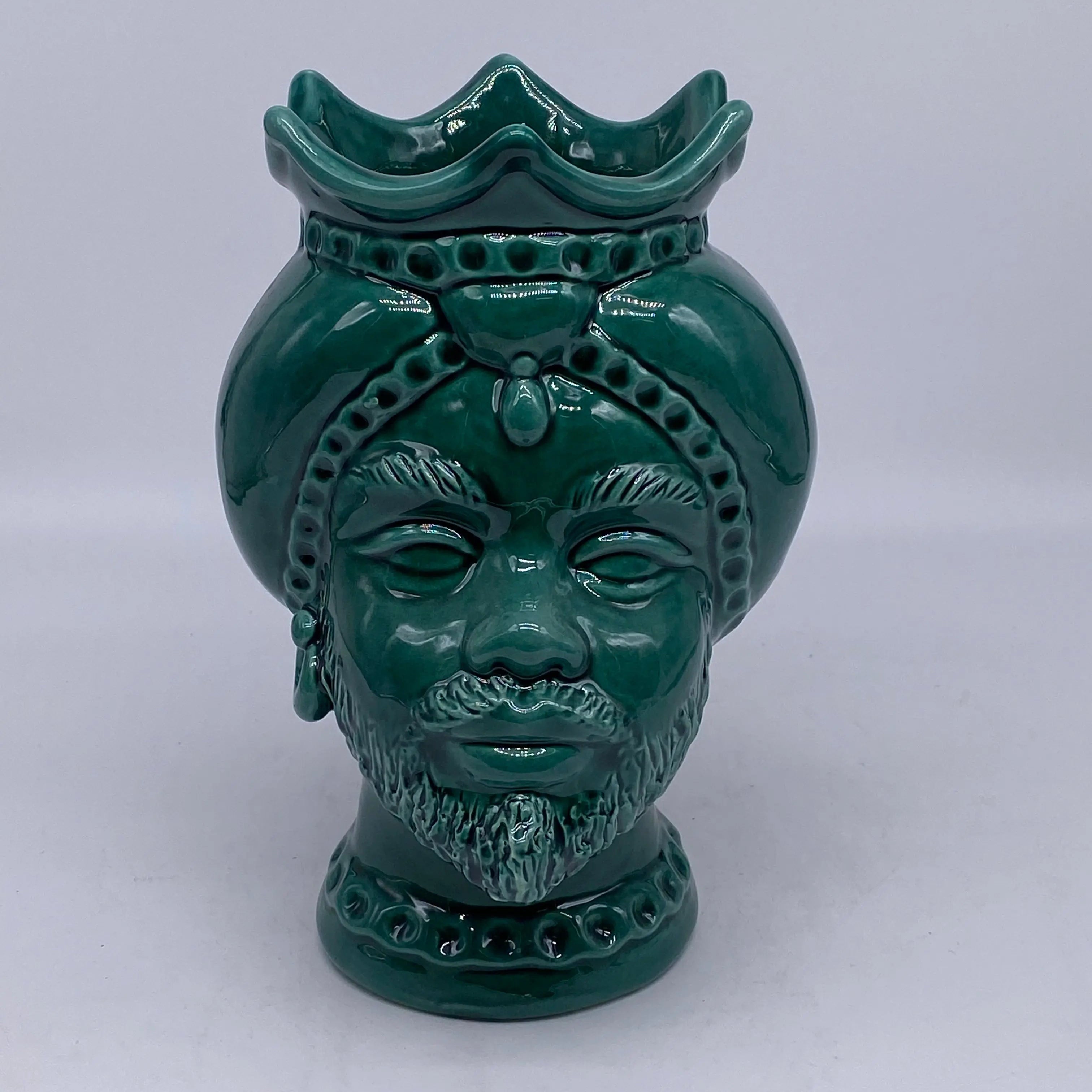 Teste di Moro Luis Ceramica Caltagirone cm H.22 L.15 Artigianale Verde Cristallo DD CERAMICHE SICILIANE