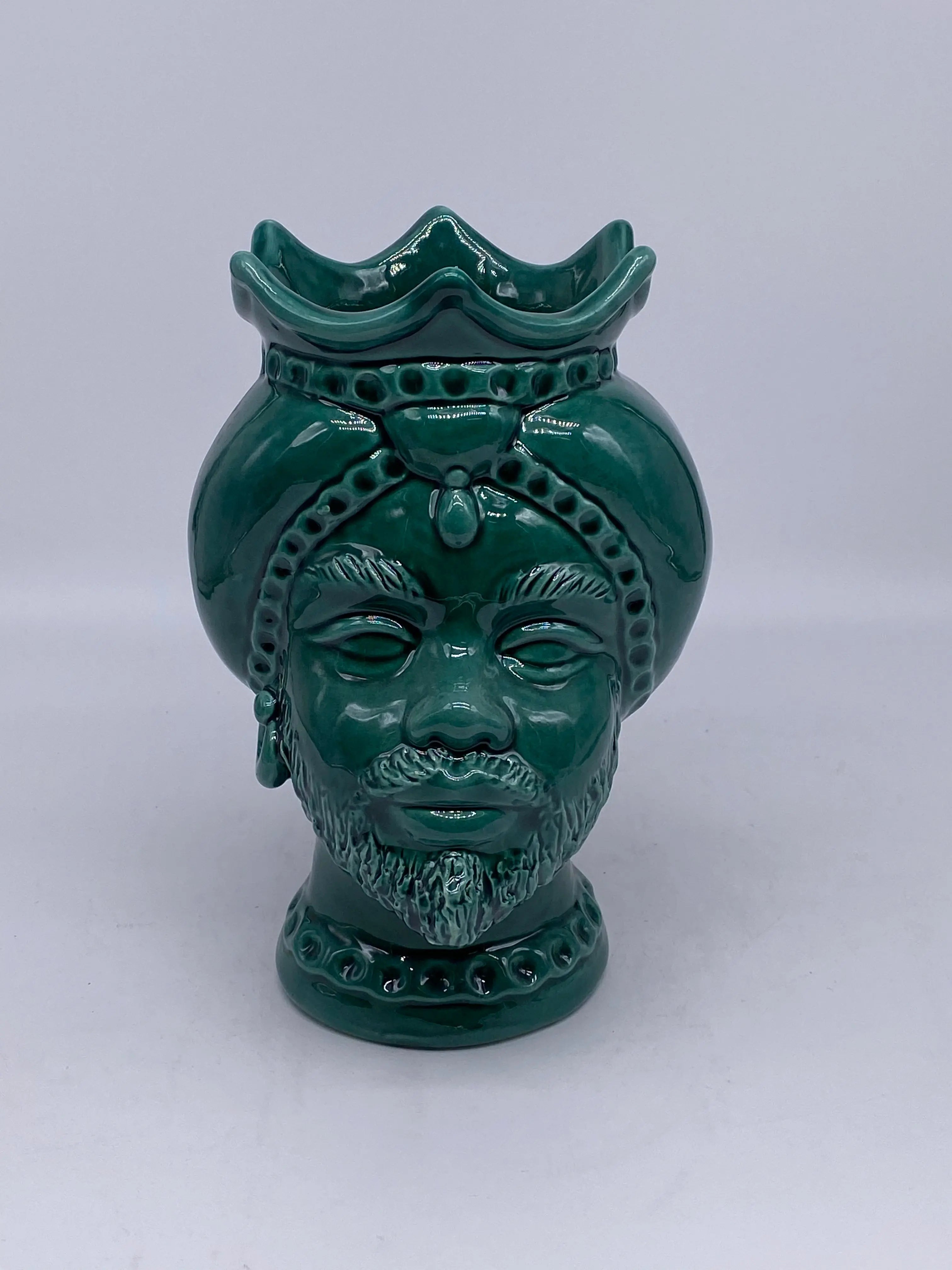 Teste di Moro Luis Ceramica Caltagirone cm H.22 L.15 Artigianale Verde Cristallo DD CERAMICHE SICILIANE