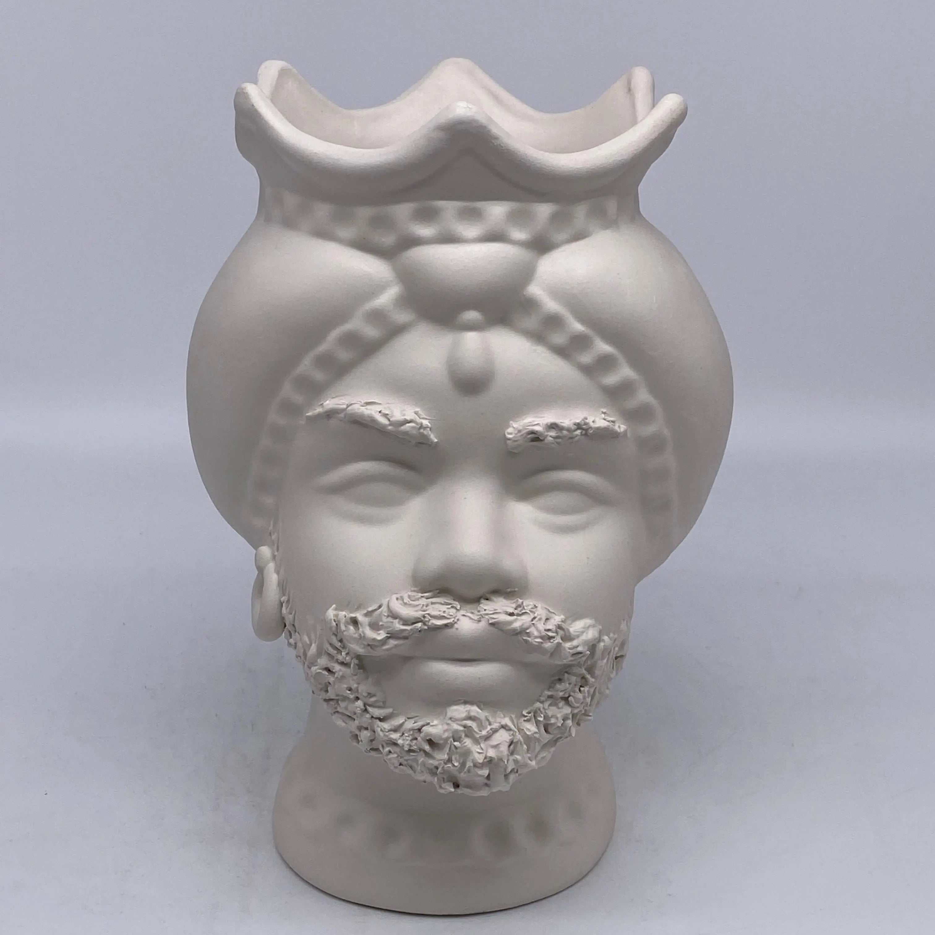Teste di Moro Luis Ceramica Caltagirone cm H.22 L.15 Artigianale Turbante Bianco Opaco DD CERAMICHE SICILIANE
