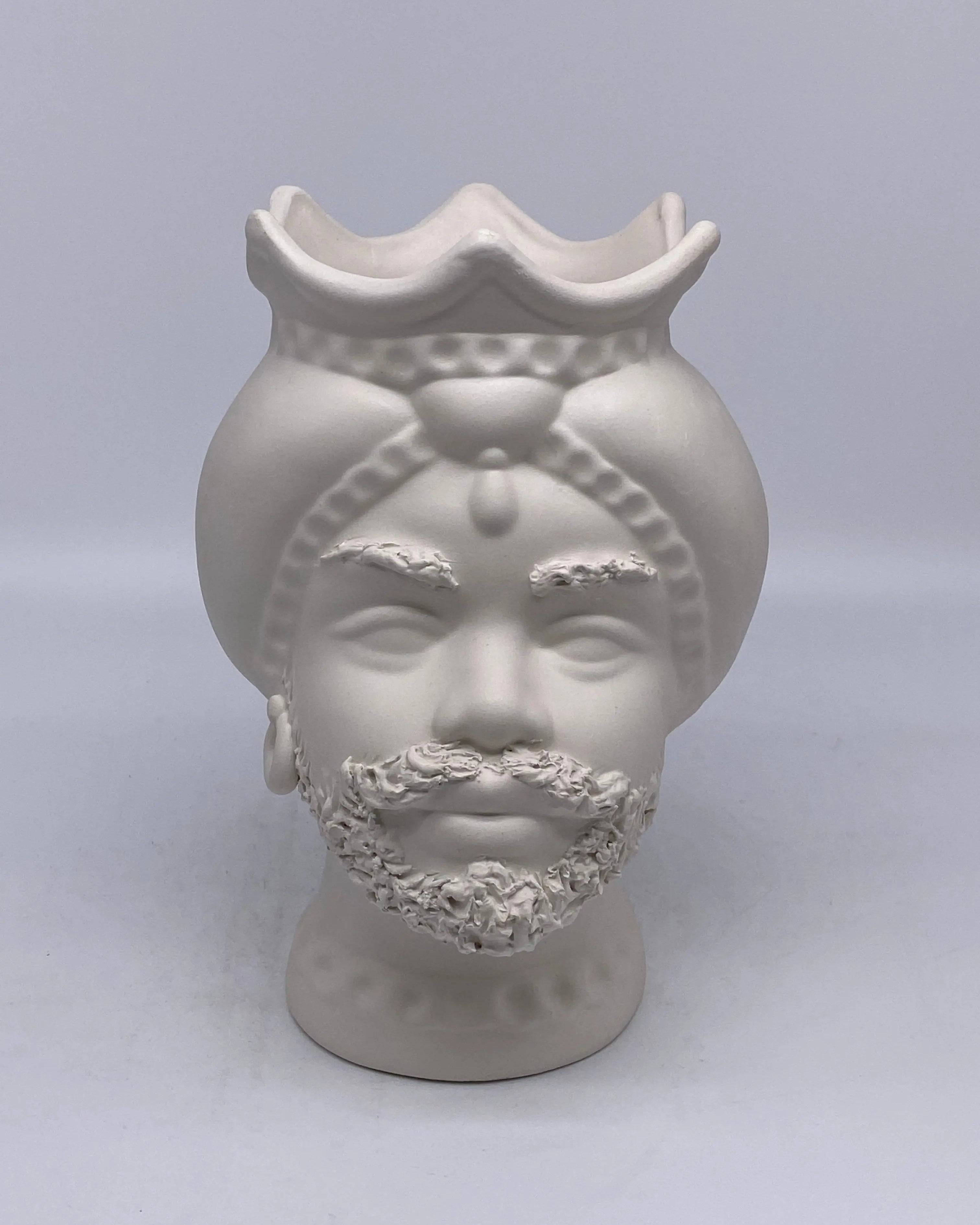 Teste di Moro Luis Ceramica Caltagirone cm H.22 L.15 Artigianale Turbante Bianco Opaco DD CERAMICHE SICILIANE