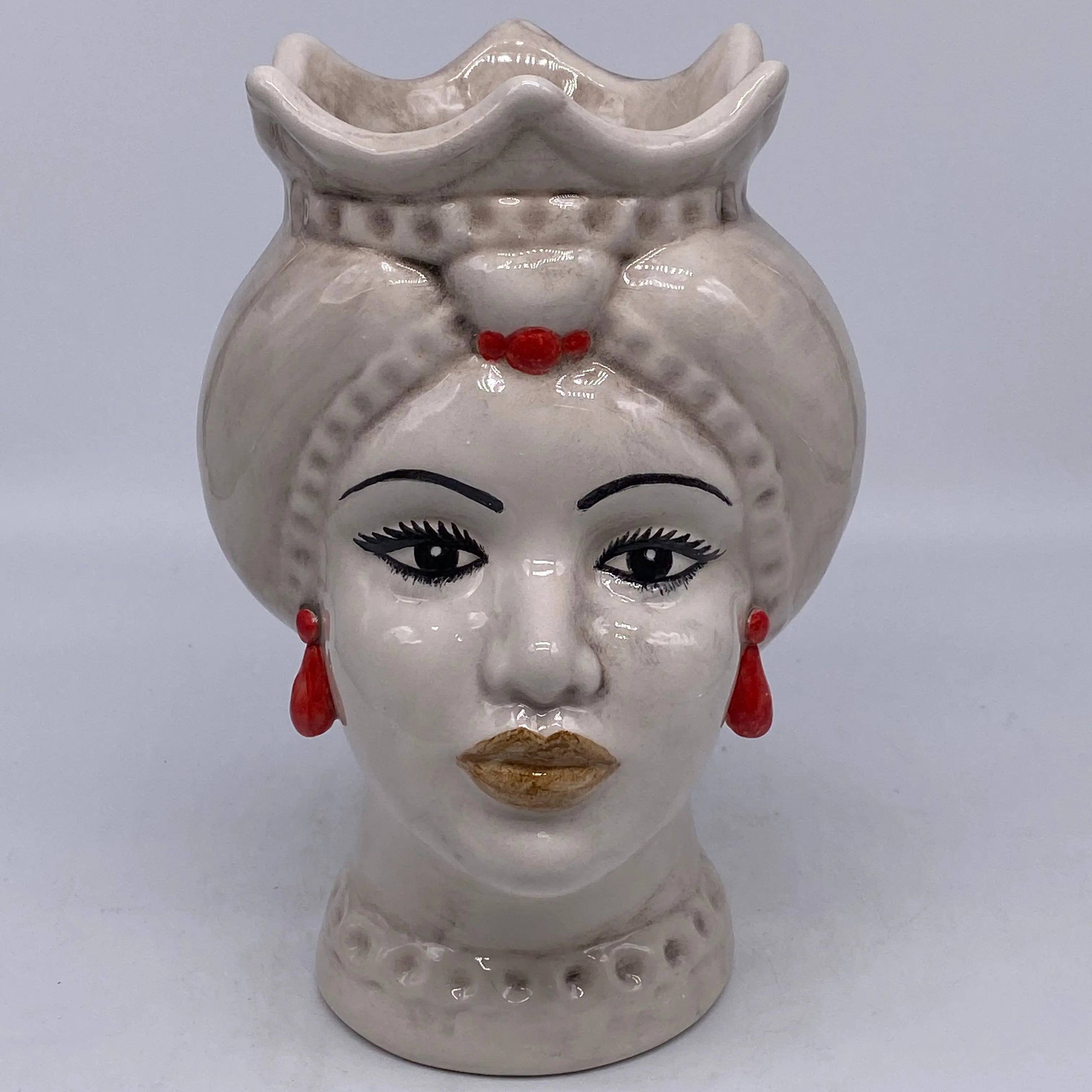 Teste di Moro Luis Ceramica Caltagirone cm H.22 L.15 Artigianale Turbante Liscio Écru DD CERAMICHE SICILIANE