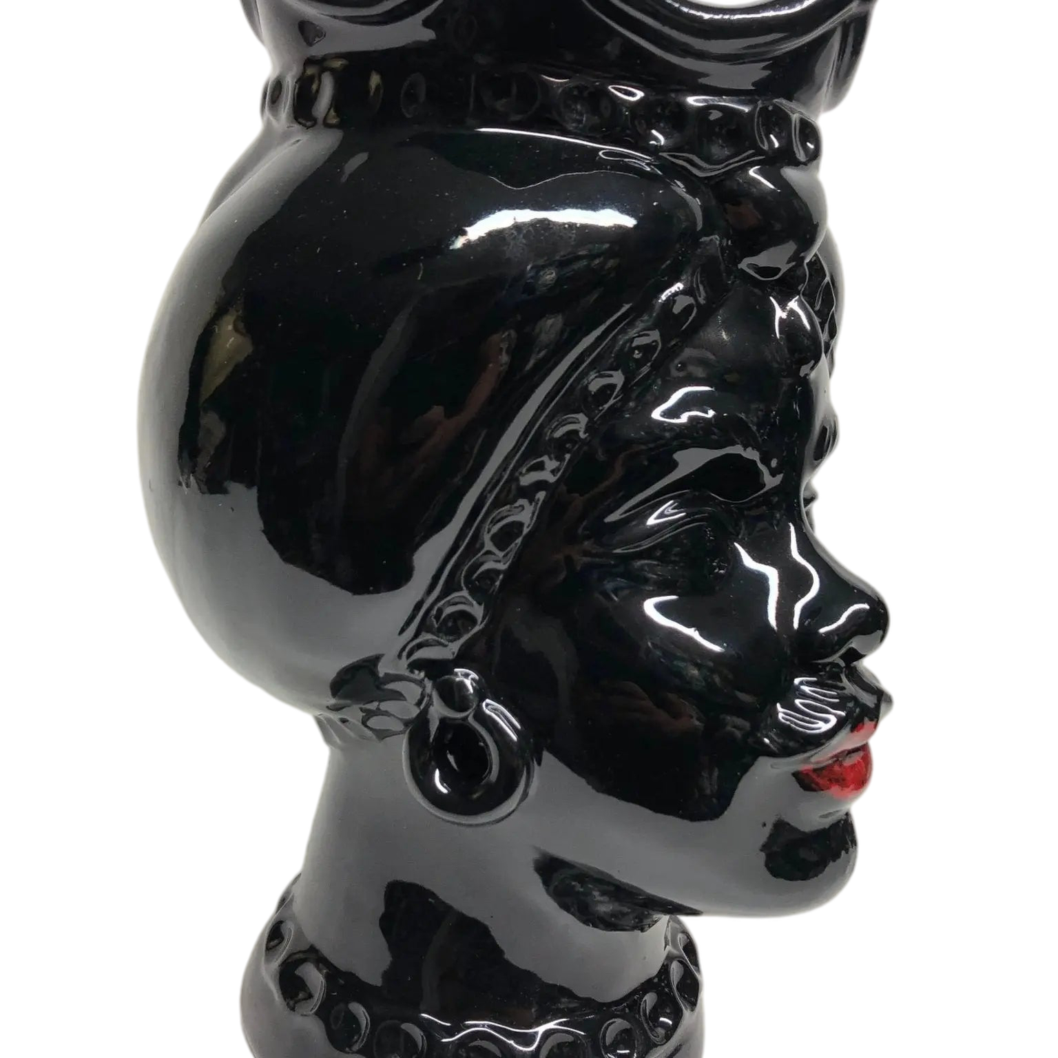 Teste di Moro Luis Ceramica Caltagirone cm H.22 L.15 Artigianale Turbante Liscio Nero Lucido - DD CERAMICHE SICILIANE