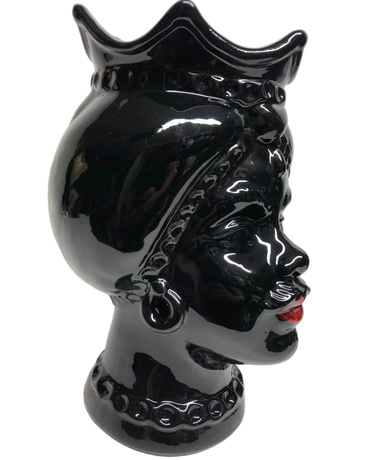 Teste di Moro Luis Ceramica Caltagirone cm H.22 L.15 Artigianale Turbante Liscio Nero Lucido - DD CERAMICHE SICILIANE