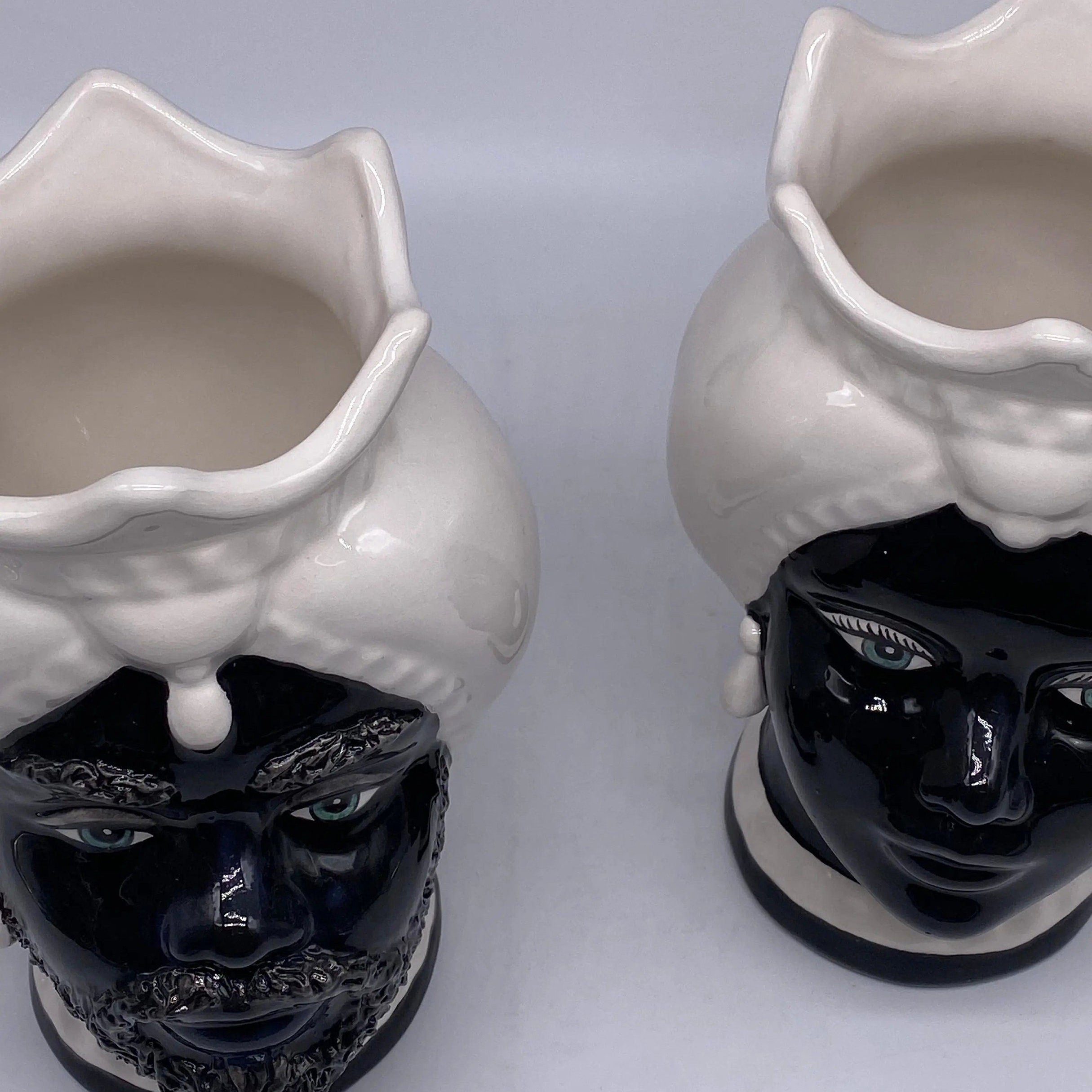 Teste di Moro Luis Ceramica Caltagirone cm H.22 L.15 Artigianale Turbante Liscio Bianco Nero DD CERAMICHE SICILIANE