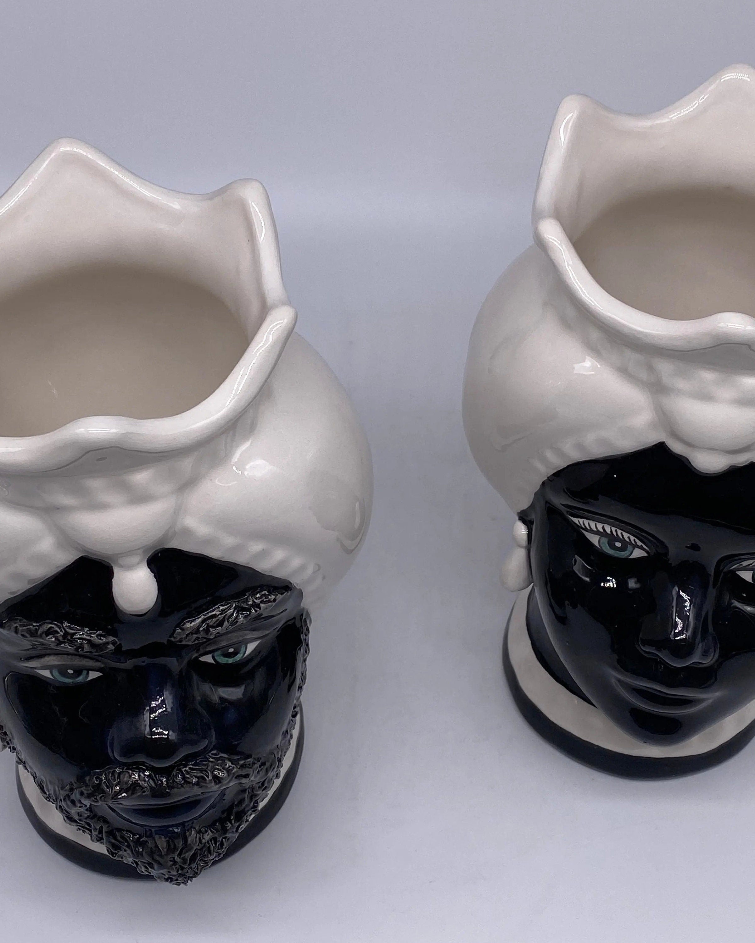 Teste di Moro Luis Ceramica Caltagirone cm H.22 L.15 Artigianale Turbante Liscio Bianco Nero DD CERAMICHE SICILIANE