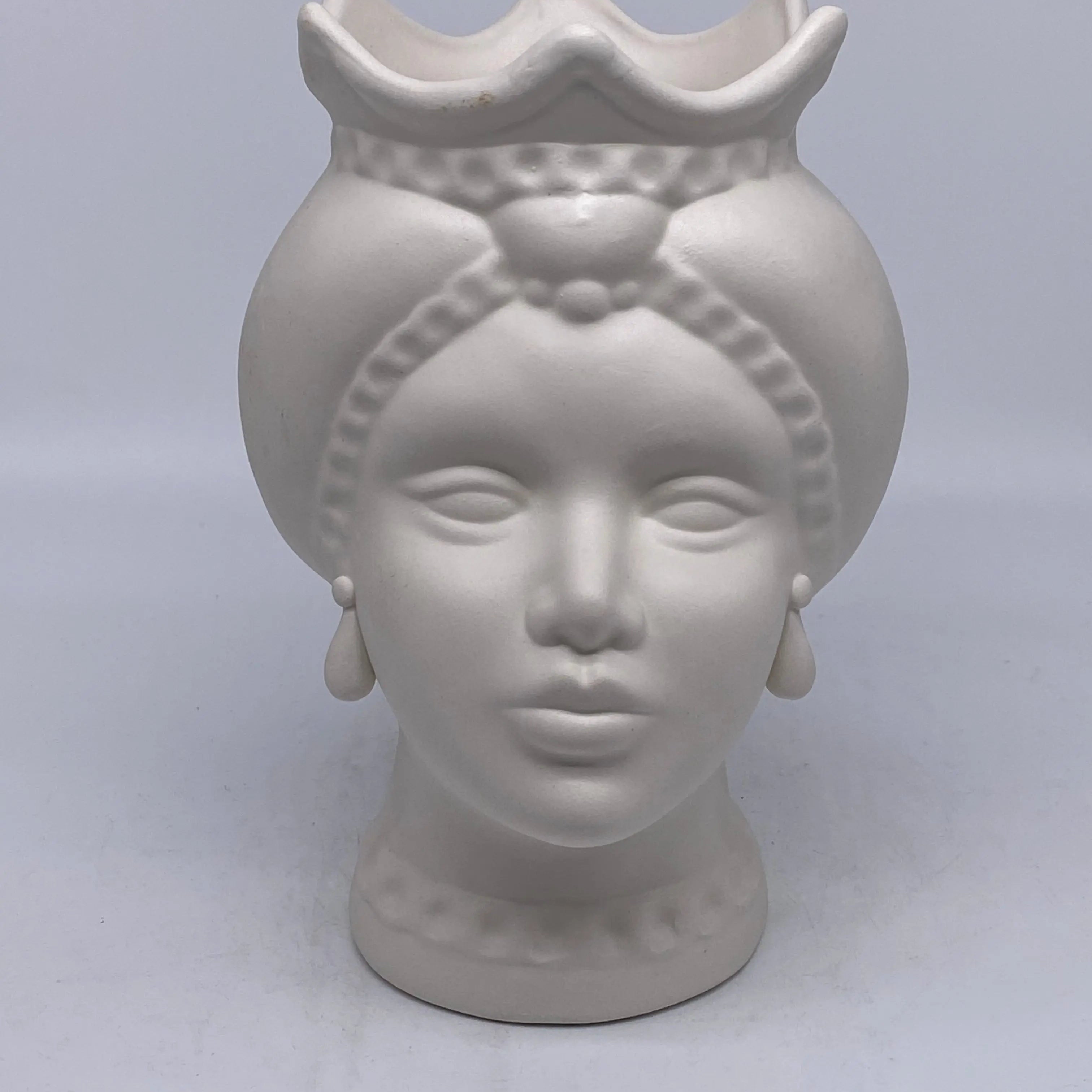 Teste di Moro Luis Ceramica Caltagirone cm H.22 L.15 Artigianale Turbante Bianco Opaco DD CERAMICHE SICILIANE