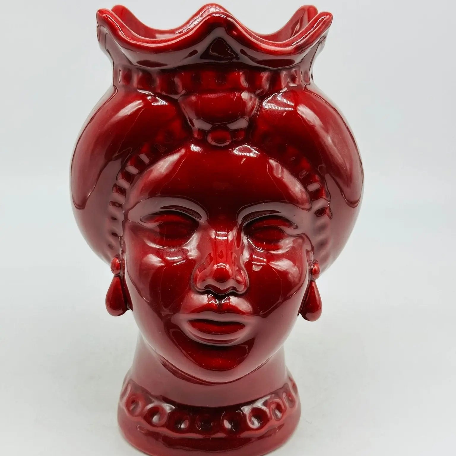 Teste di Moro Luis Ceramica Caltagirone cm H.22 L.15 Artigianale Turbante Bordeaux - Donna - TESTA DI MORO