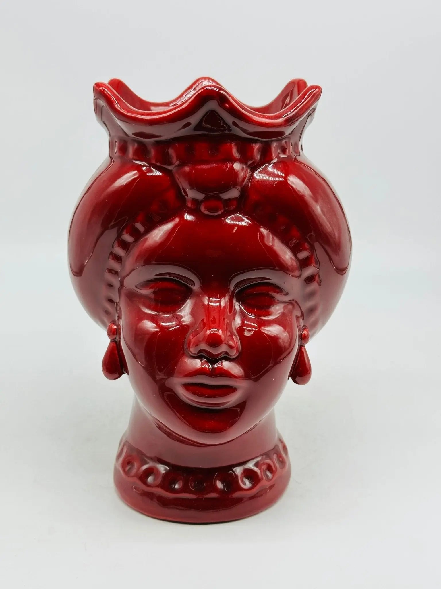 Teste di Moro Luis Ceramica Caltagirone cm H.22 L.15 Artigianale Turbante Bordeaux - Donna - TESTA DI MORO