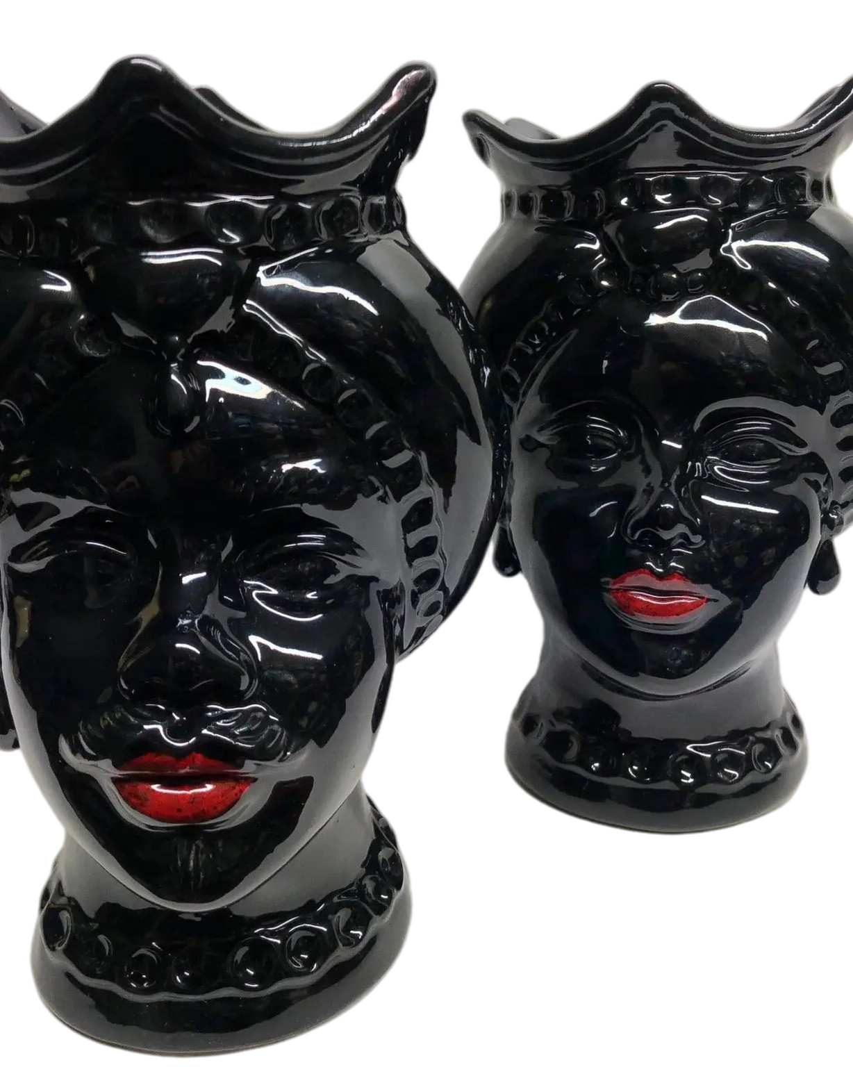 Teste di Moro Luis Ceramica Caltagirone cm H.22 L.15 Artigianale Turbante Liscio Nero Lucido - DD CERAMICHE SICILIANE