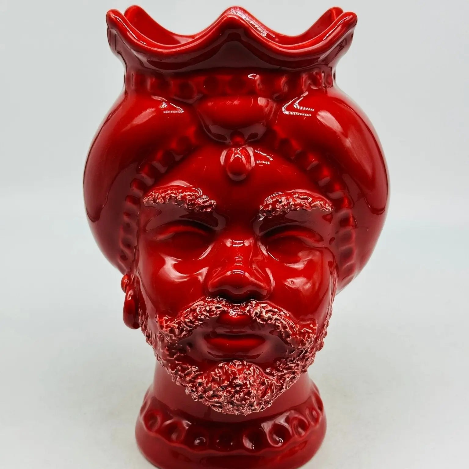 Teste di Moro Luis Ceramica Caltagirone cm H.22 L.15 Artigianale Turbante Rosso - Uomo - TESTA DI MORO