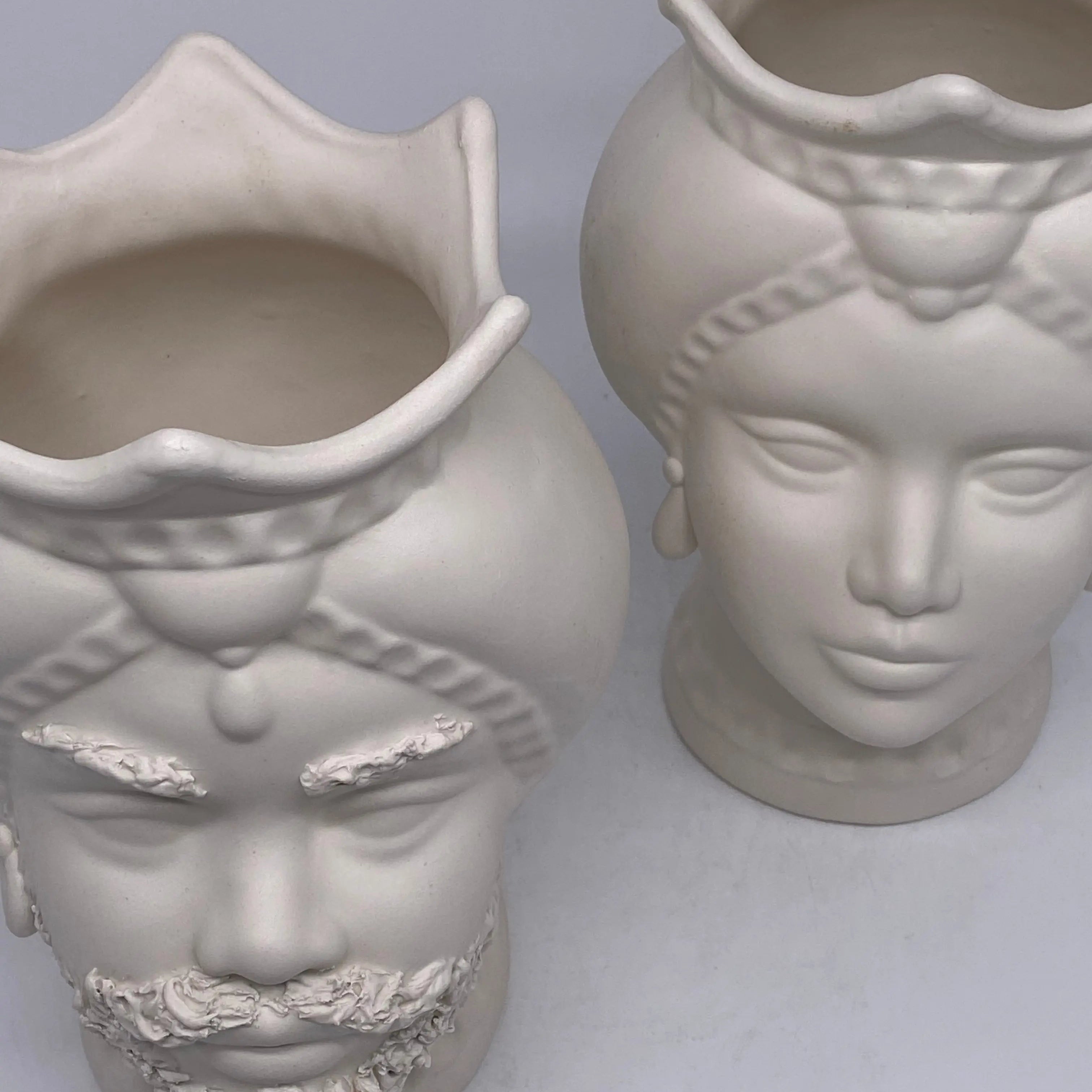 Teste di Moro Luis Ceramica Caltagirone cm H.22 L.15 Artigianale Turbante Bianco Opaco DD CERAMICHE SICILIANE