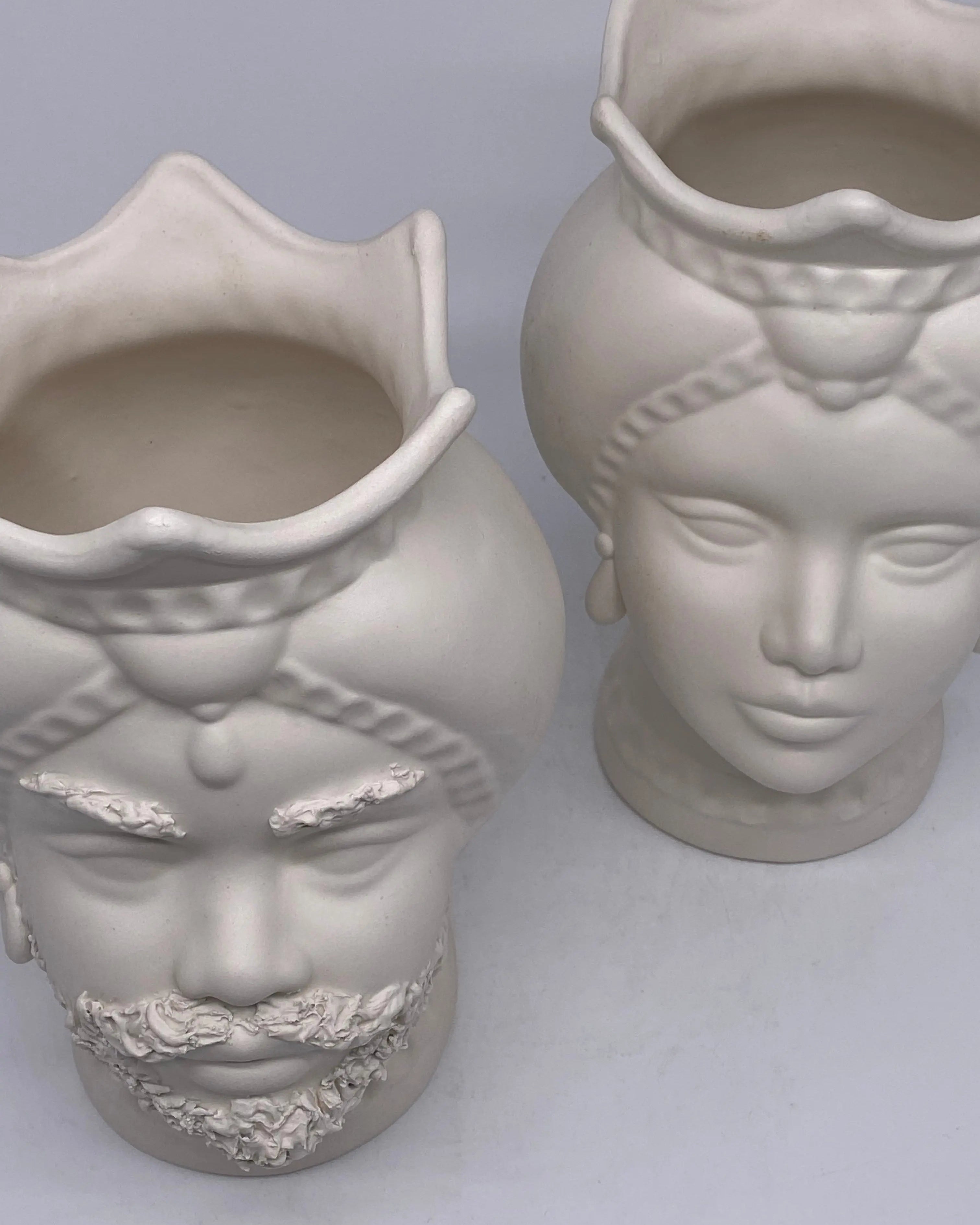 Teste di Moro Luis Ceramica Caltagirone cm H.22 L.15 Artigianale Turbante Bianco Opaco DD CERAMICHE SICILIANE