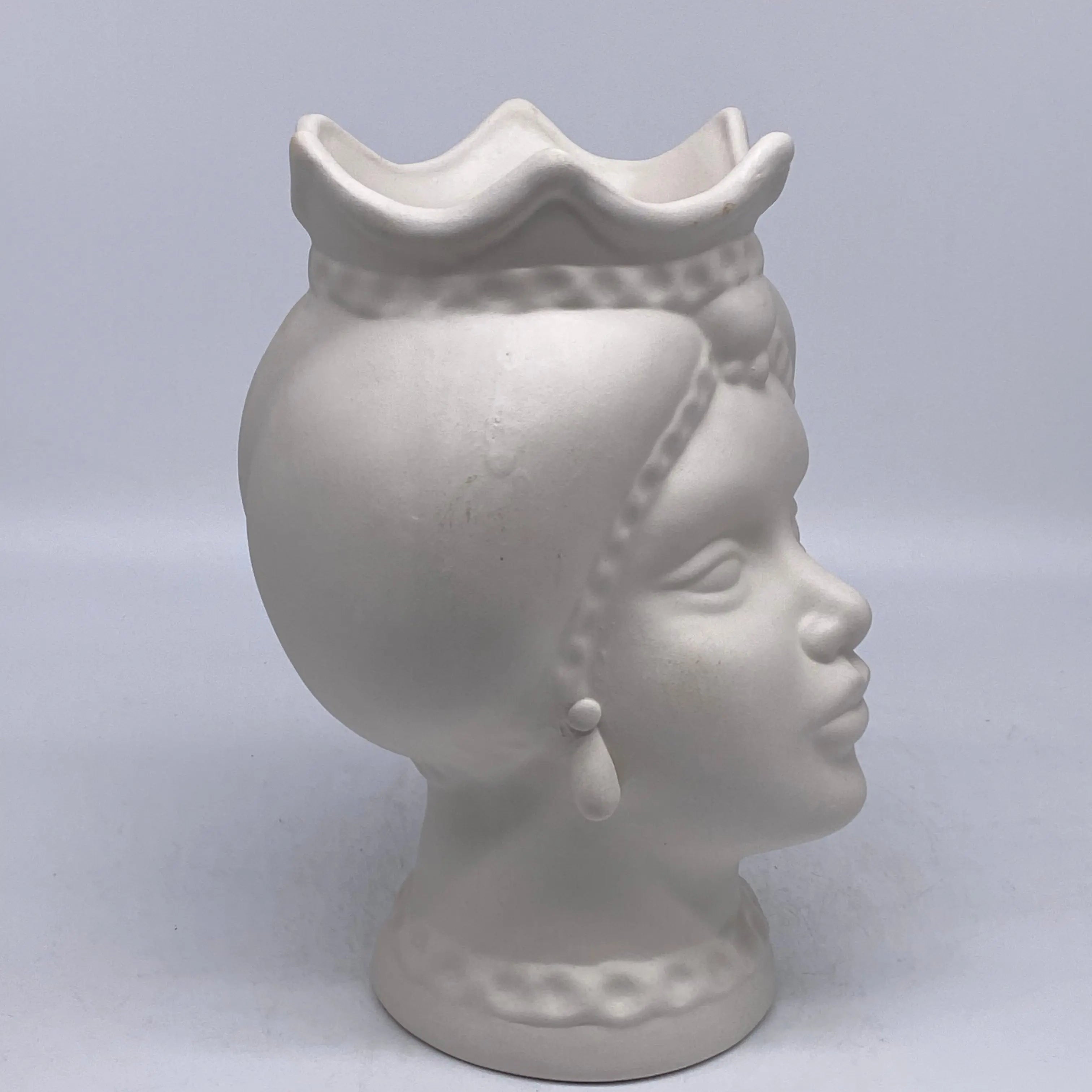 Teste di Moro Luis Ceramica Caltagirone cm H.22 L.15 Artigianale Turbante Bianco Opaco DD CERAMICHE SICILIANE