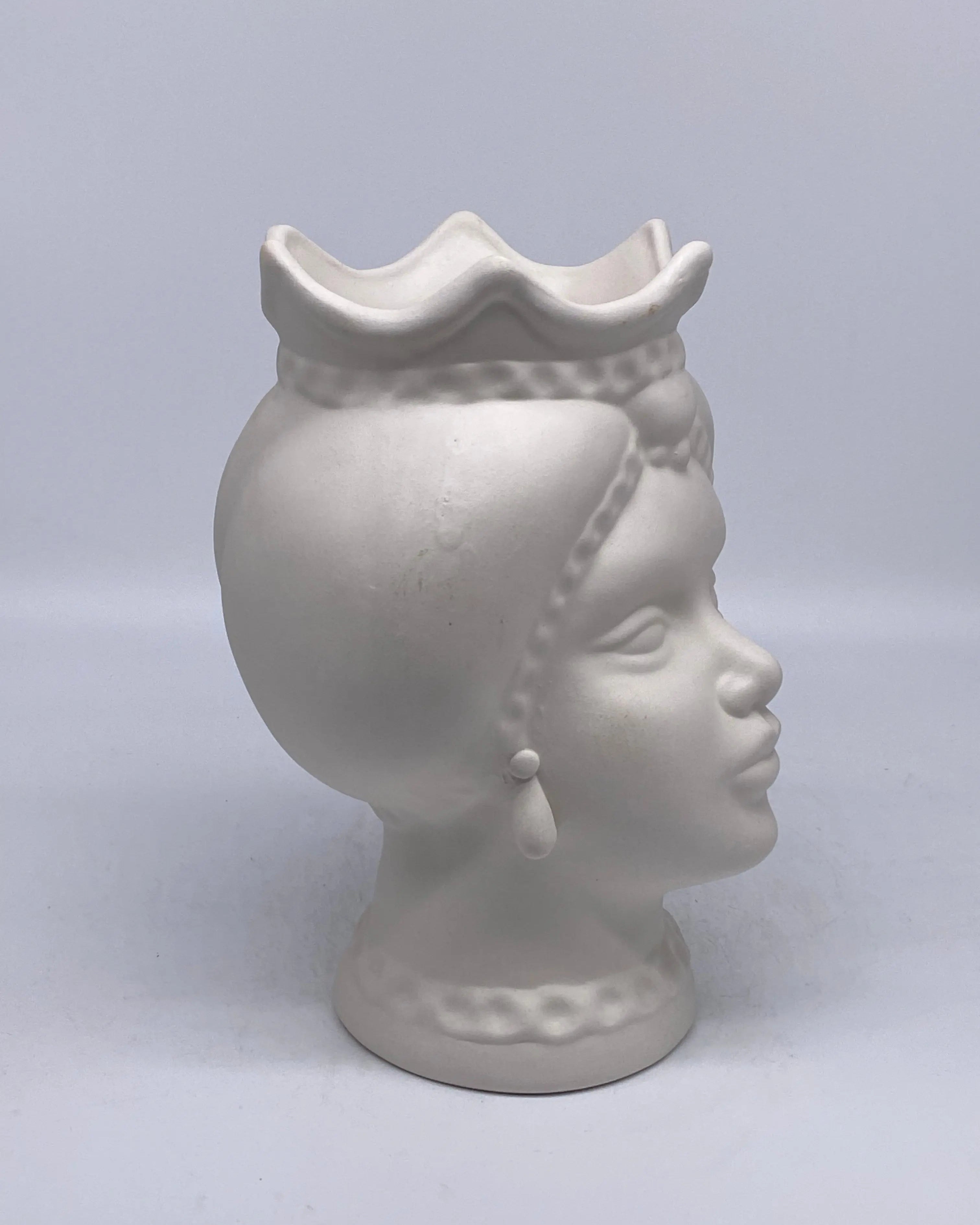 Teste di Moro Luis Ceramica Caltagirone cm H.22 L.15 Artigianale Turbante Bianco Opaco DD CERAMICHE SICILIANE