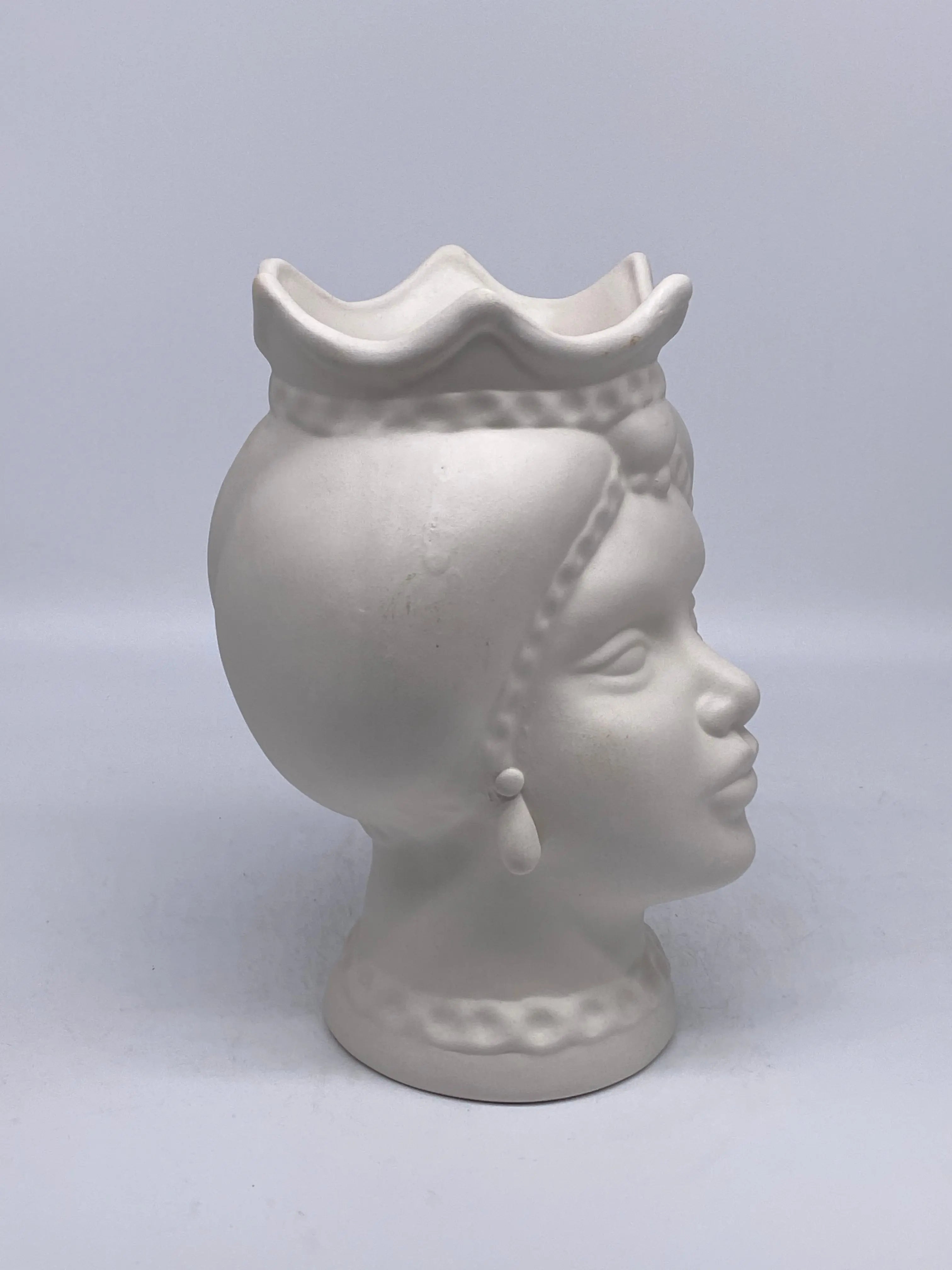 Teste di Moro Luis Ceramica Caltagirone cm H.22 L.15 Artigianale Turbante Bianco Opaco DD CERAMICHE SICILIANE
