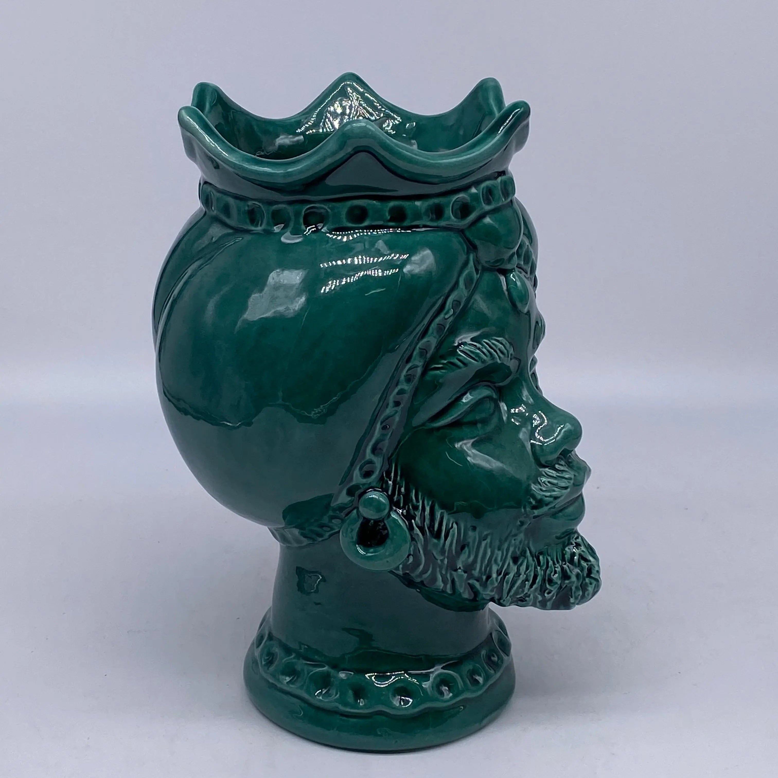 Teste di Moro Luis Ceramica Caltagirone cm H.22 L.15 Artigianale Verde Cristallo DD CERAMICHE SICILIANE