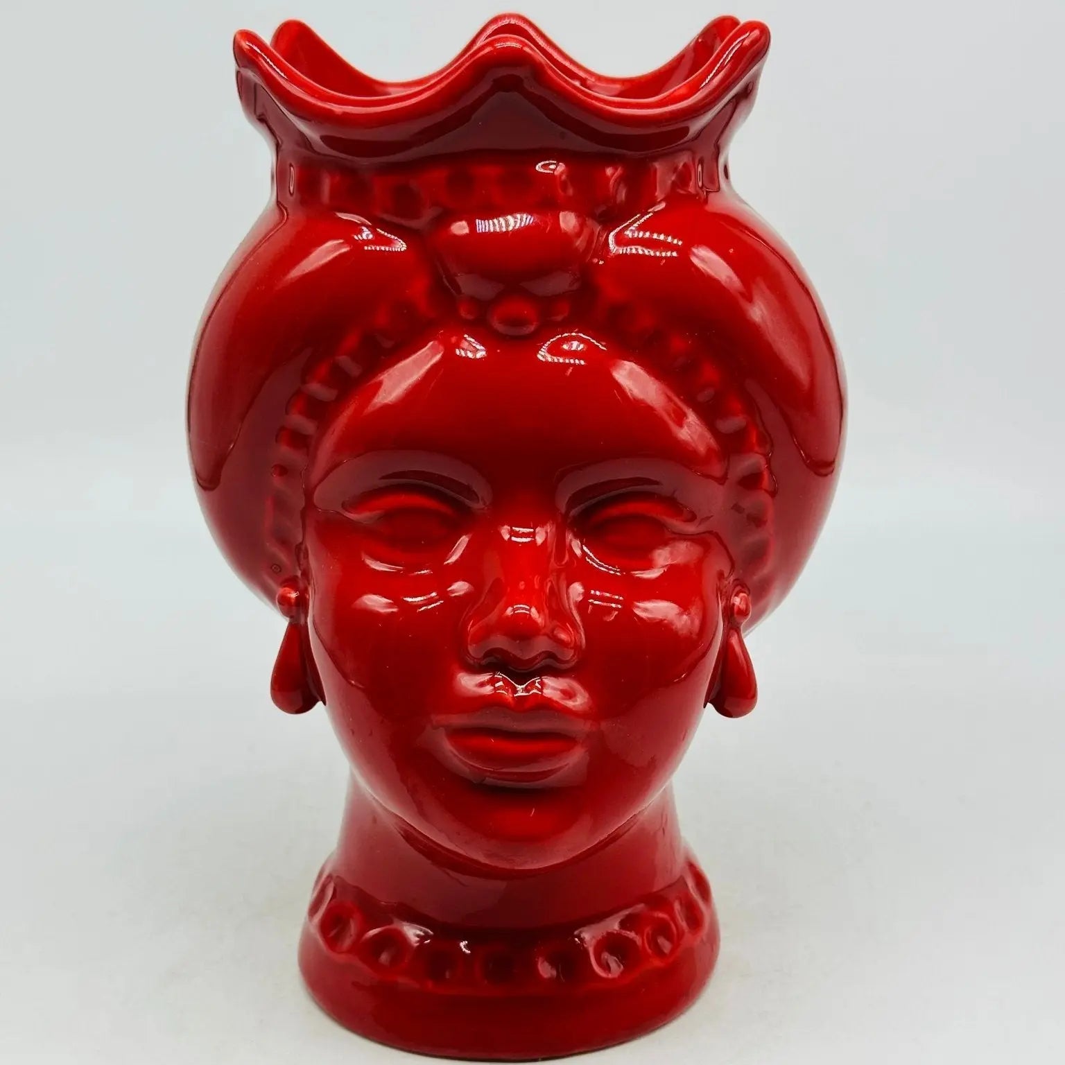 Teste di Moro Luis Ceramica Caltagirone cm H.22 L.15 Artigianale Turbante Rosso - Donna - TESTA DI MORO