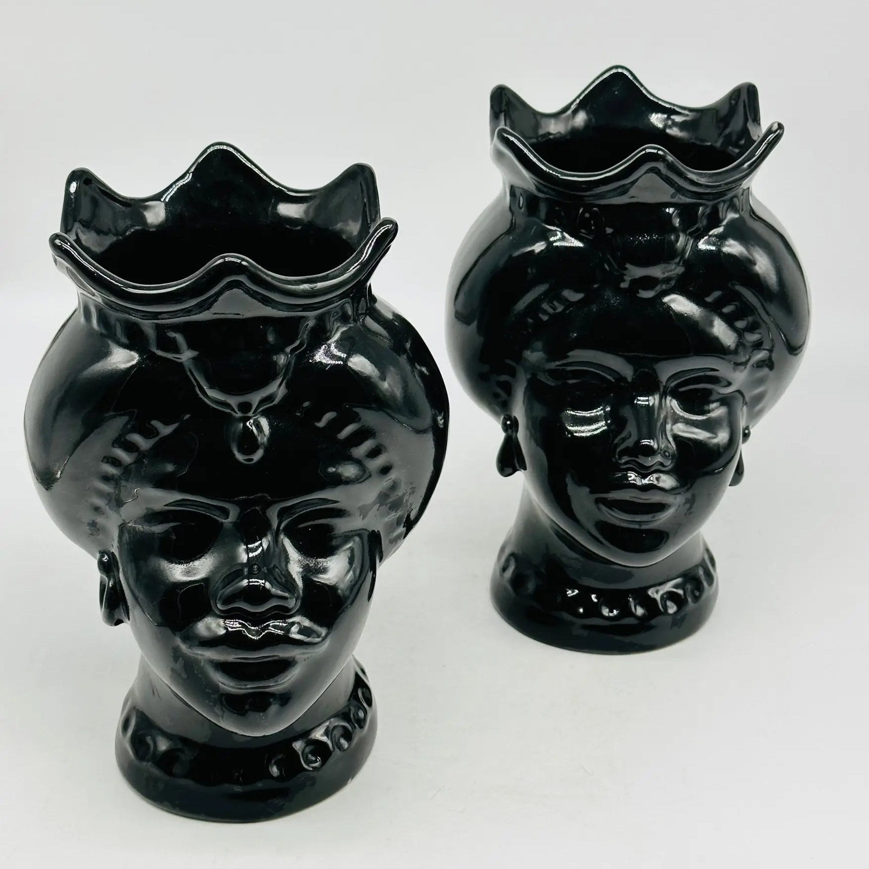 Teste di Moro Luis Ceramica Caltagirone cm H.22 L.15 Artigianale Turbante Nero Lucido - TESTA DI MORO