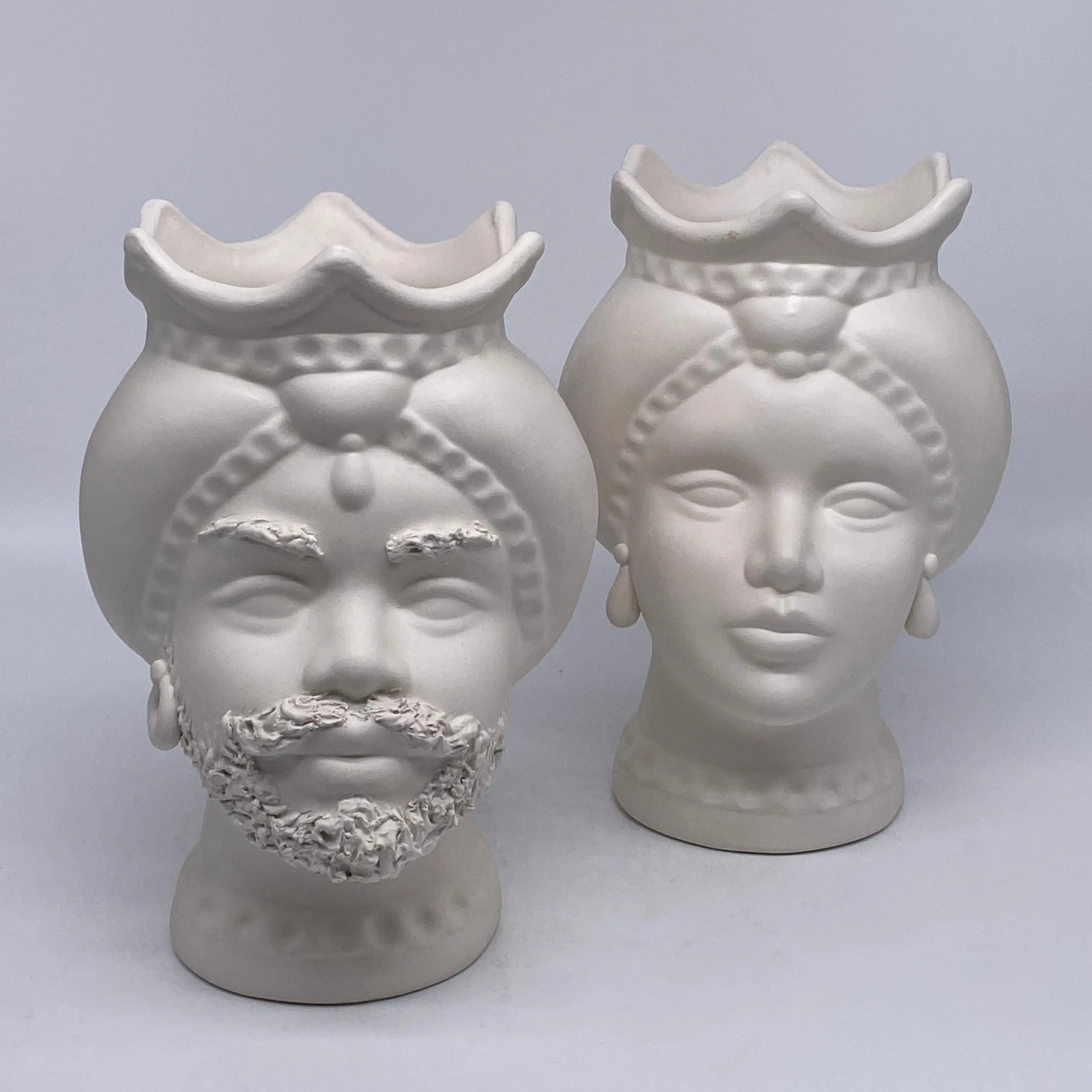 Teste di Moro Luis Ceramica Caltagirone cm H.22 L.15 Artigianale Turbante Bianco Opaco DD CERAMICHE SICILIANE