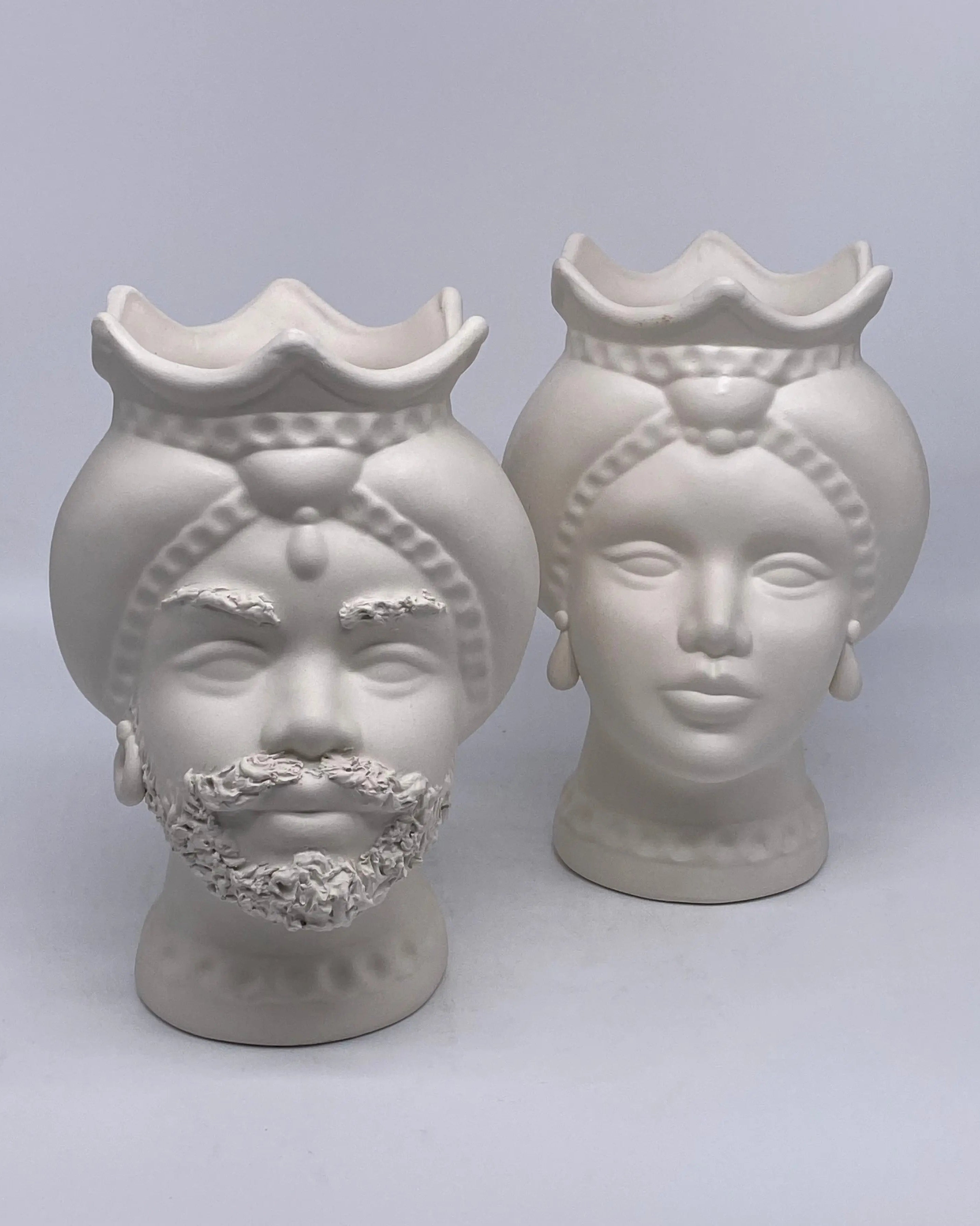 Teste di Moro Luis Ceramica Caltagirone cm H.22 L.15 Artigianale Turbante Bianco Opaco DD CERAMICHE SICILIANE