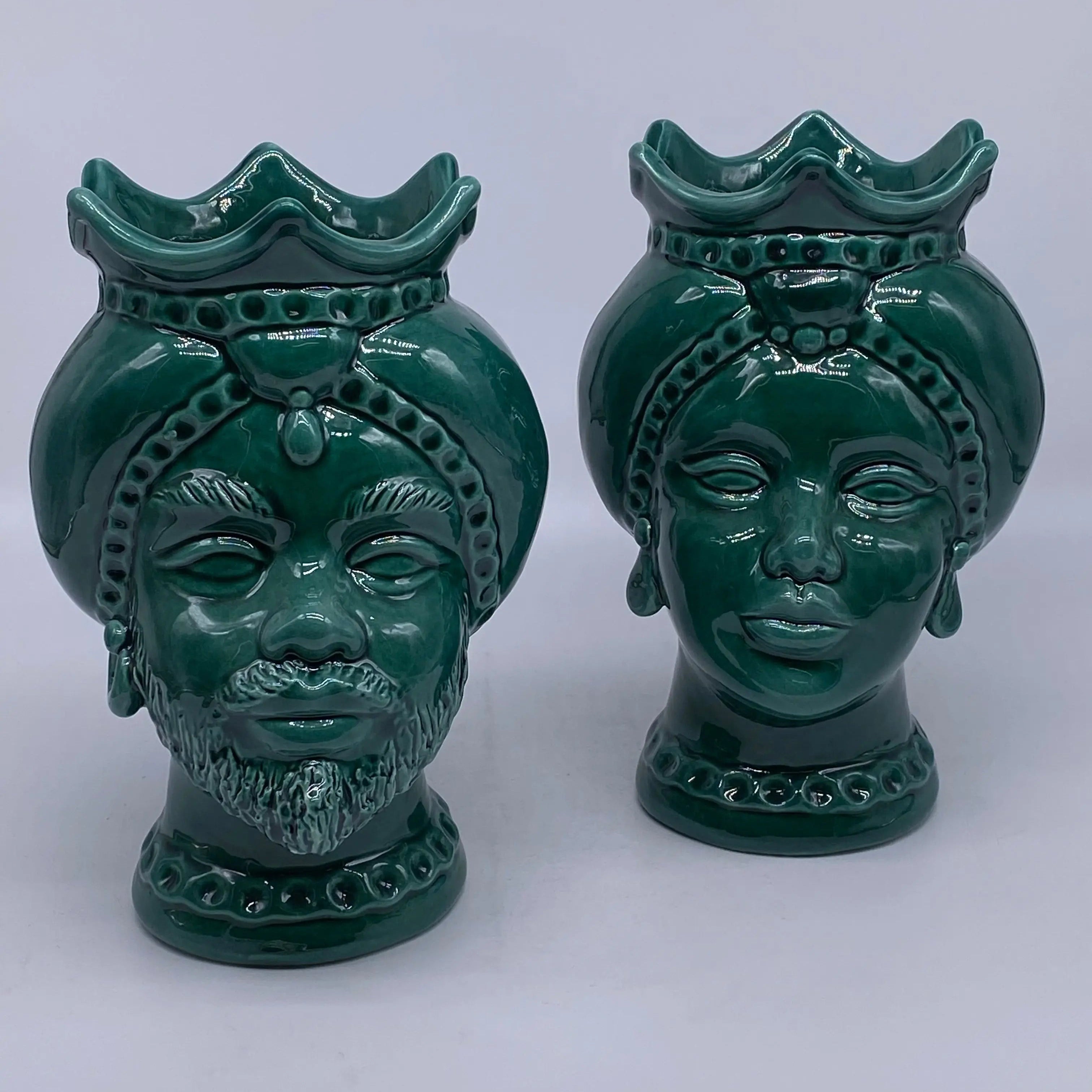 Teste di Moro Luis Ceramica Caltagirone cm H.22 L.15 Artigianale Verde Cristallo DD CERAMICHE SICILIANE