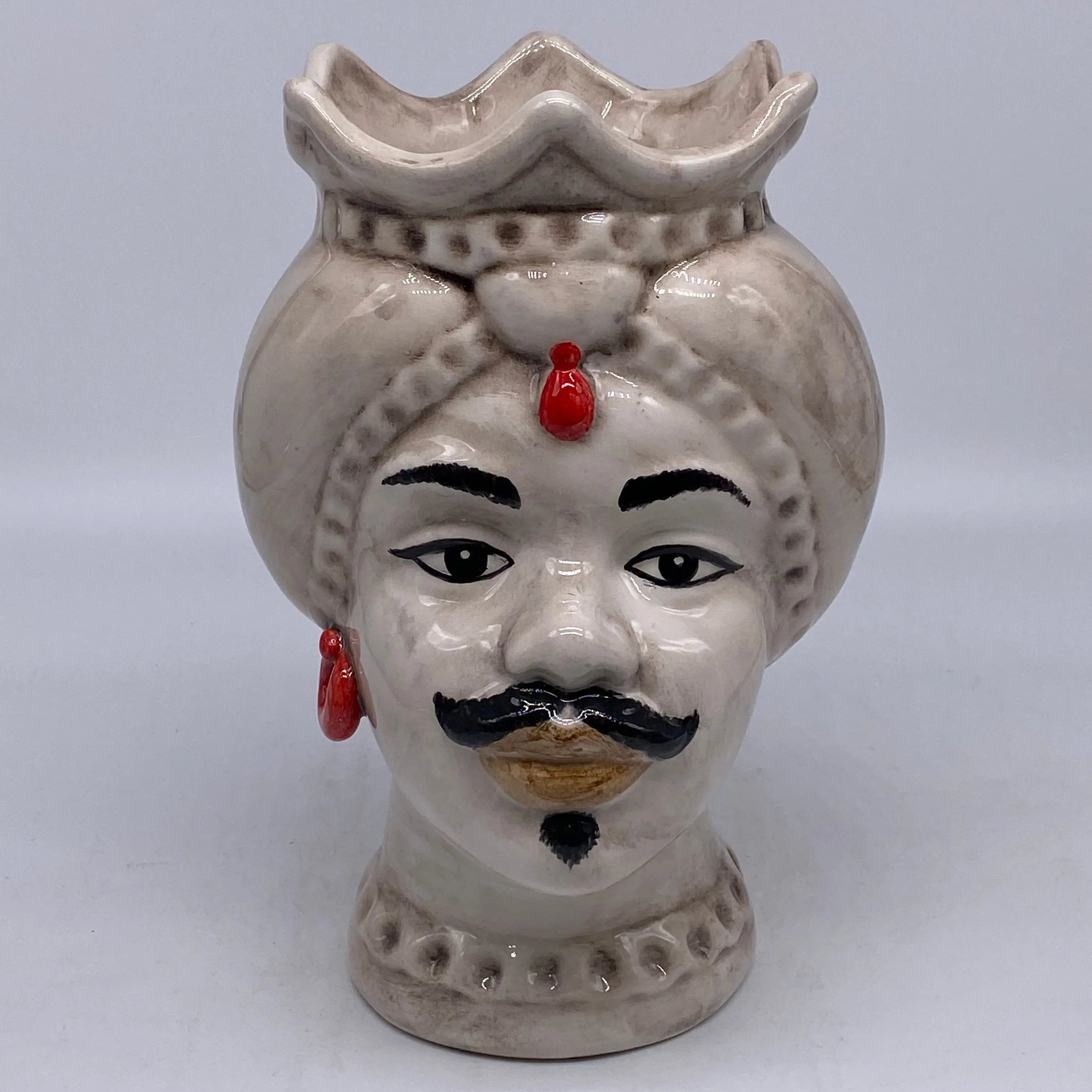 Teste di Moro Luis Ceramica Caltagirone cm H.22 L.15 Artigianale Turbante Liscio Écru DD CERAMICHE SICILIANE
