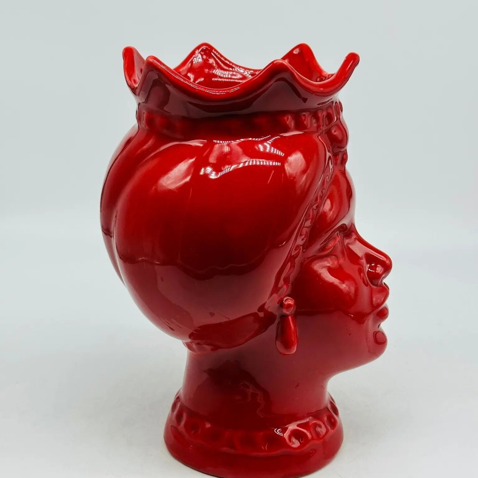 Teste di Moro Luis Ceramica Caltagirone cm H.22 L.15 Artigianale Turbante Rosso - TESTA DI MORO