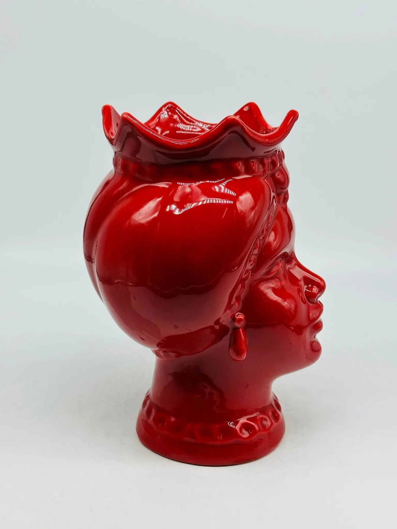 Teste di Moro Luis Ceramica Caltagirone cm H.22 L.15 Artigianale Turbante Rosso - TESTA DI MORO