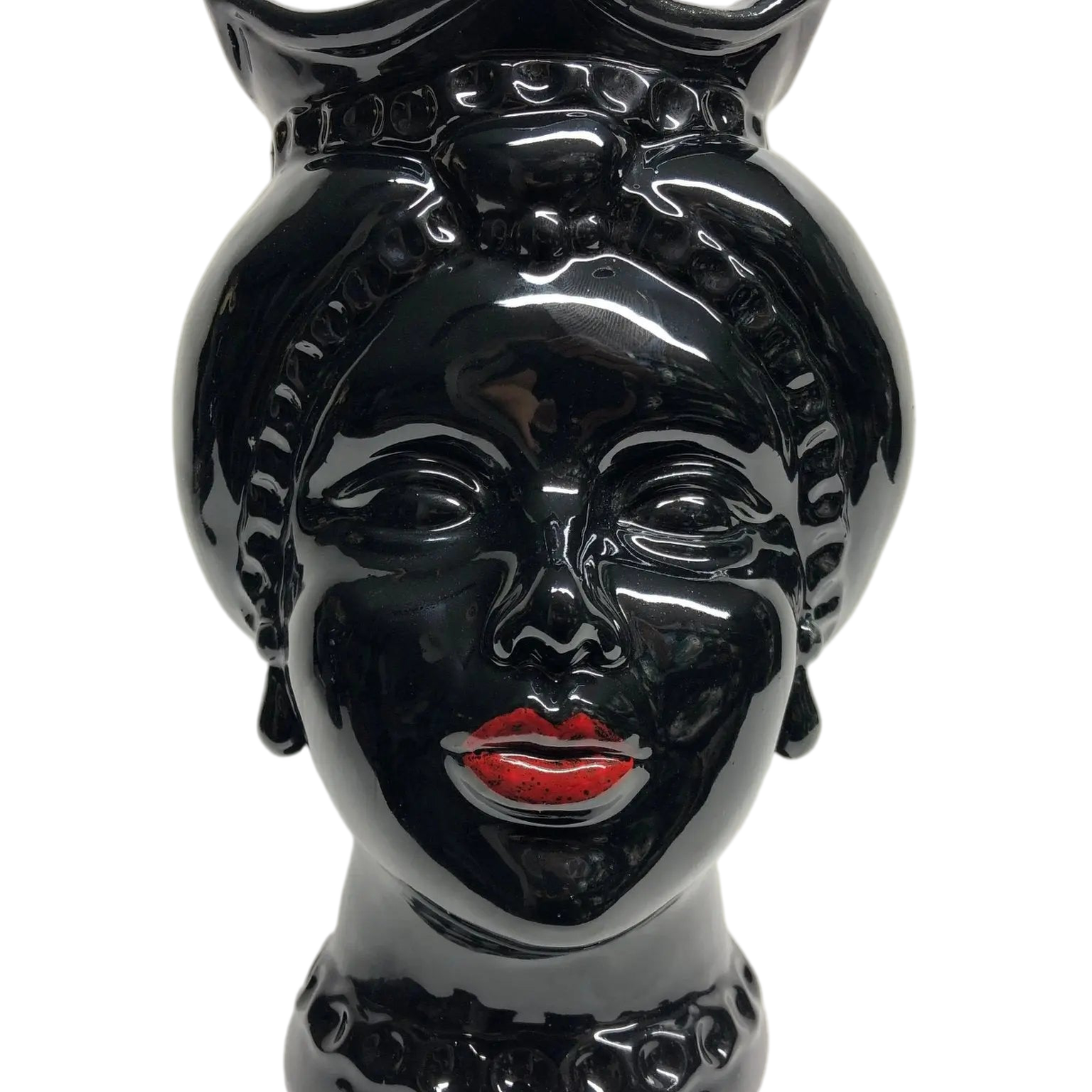 Teste di Moro Luis Ceramica Caltagirone cm H.22 L.15 Artigianale Turbante Liscio Nero Lucido - DD CERAMICHE SICILIANE