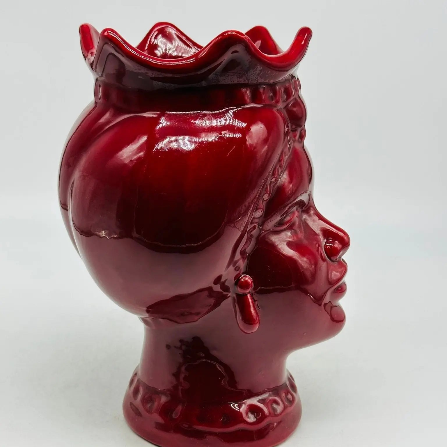 Teste di Moro Luis Ceramica Caltagirone cm H.22 L.15 Artigianale Turbante Bordeaux - TESTA DI MORO