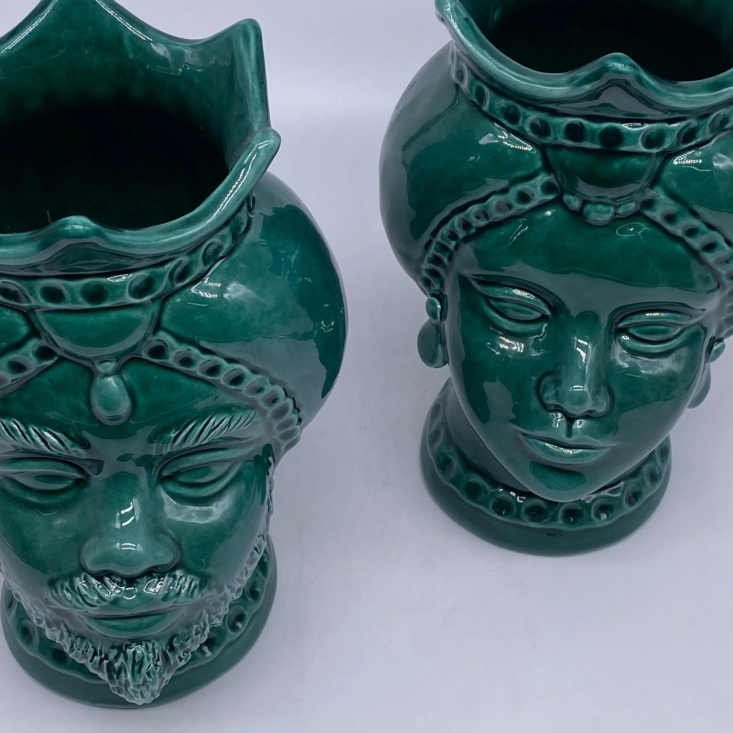 Teste di Moro Luis Ceramica Caltagirone cm H.22 L.15 Artigianale Verde Cristallo DD CERAMICHE SICILIANE