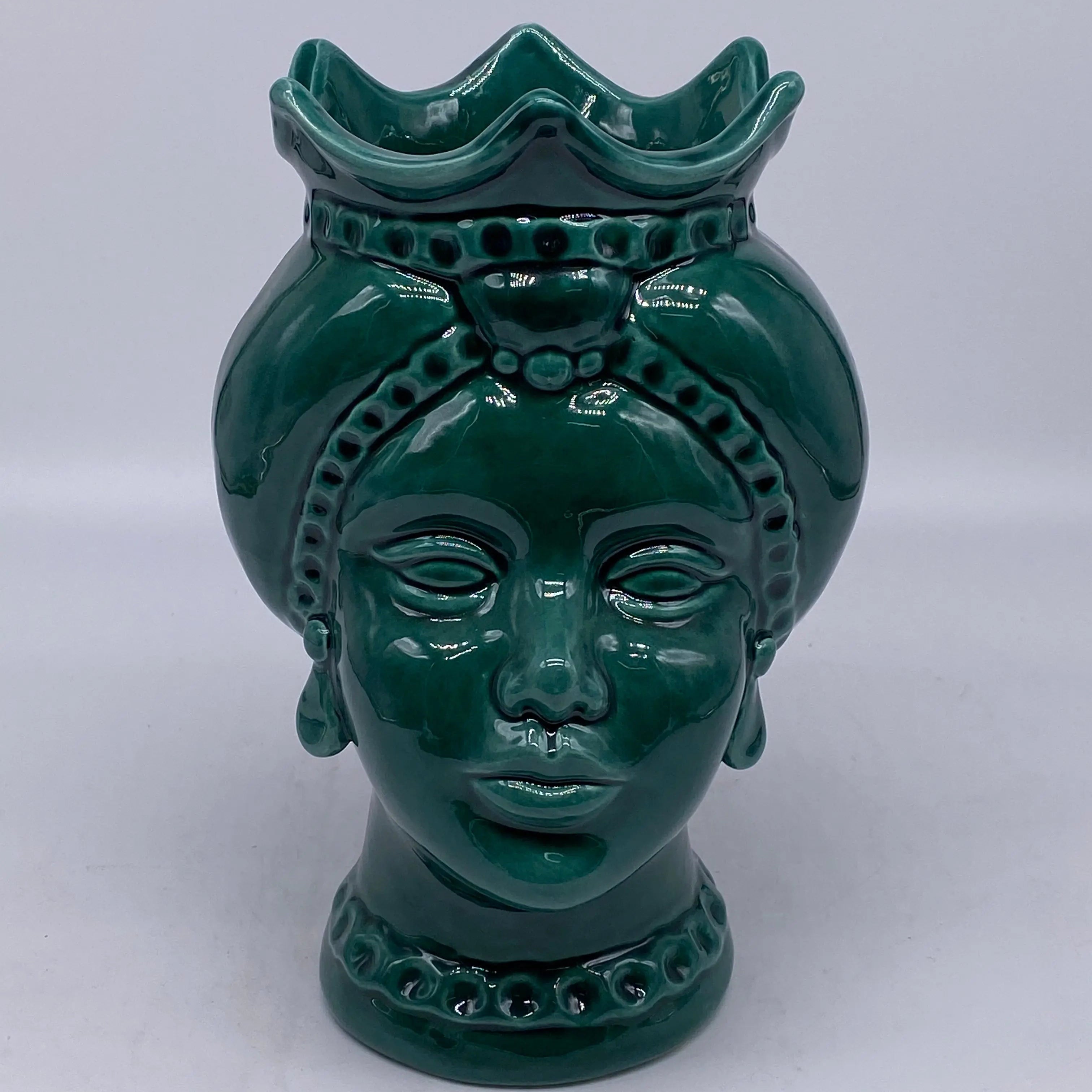 Teste di Moro Luis Ceramica Caltagirone cm H.22 L.15 Artigianale Verde Cristallo DD CERAMICHE SICILIANE