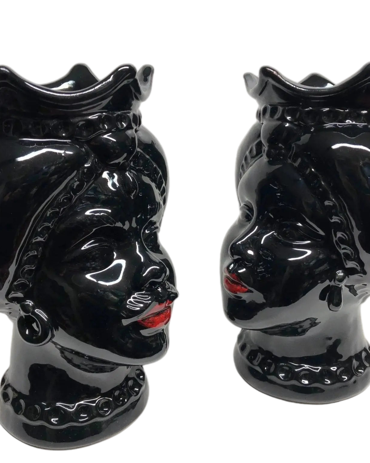 Teste di Moro Luis Ceramica Caltagirone cm H.22 L.15 Artigianale Turbante Liscio Nero Lucido - DD CERAMICHE SICILIANE