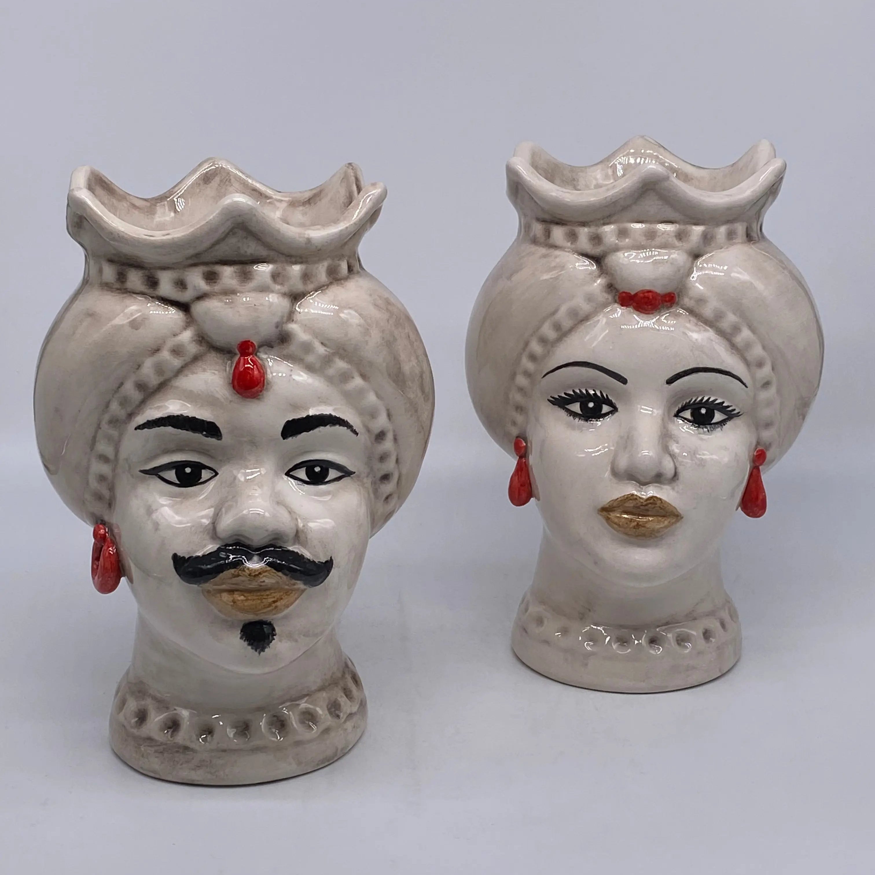 Teste di Moro Luis Ceramica Caltagirone cm H.22 L.15 Artigianale Turbante Liscio Écru DD CERAMICHE SICILIANE