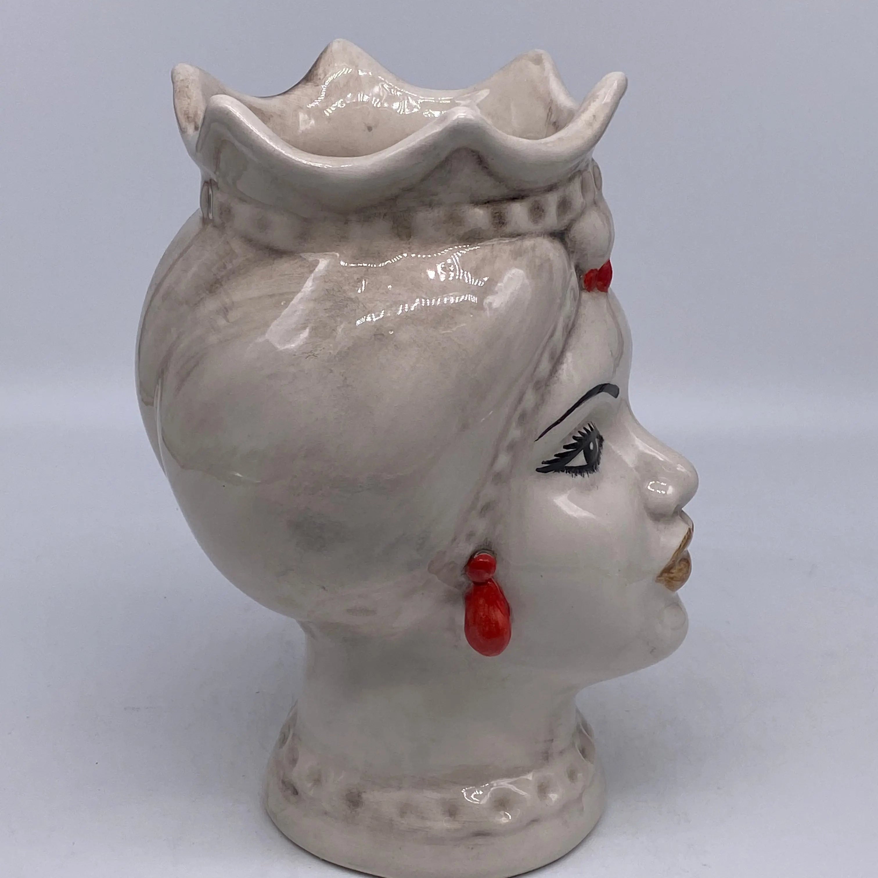 Teste di Moro Luis Ceramica Caltagirone cm H.22 L.15 Artigianale Turbante Liscio Écru DD CERAMICHE SICILIANE