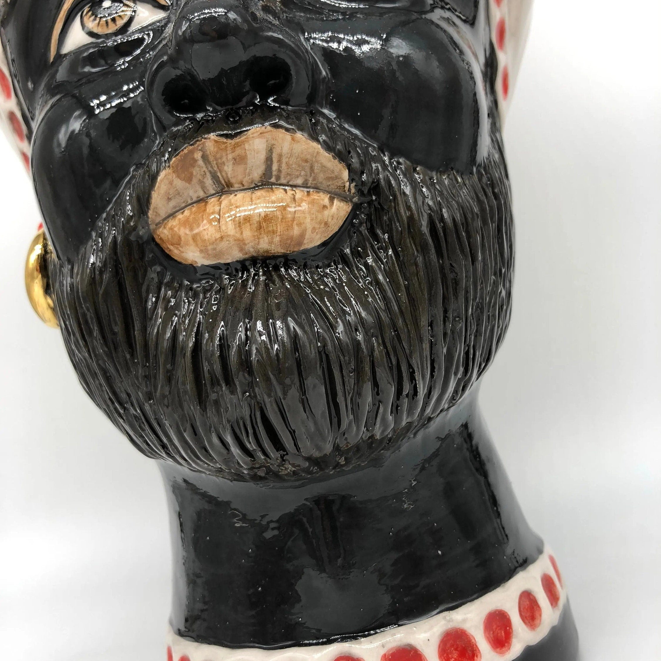 Teste di Moro Luis Ceramica Caltagirone cm H.44 L.23 Artigianale Turbante Liscio Écru Rosso Oro DD CERAMICHE SICILIANE
