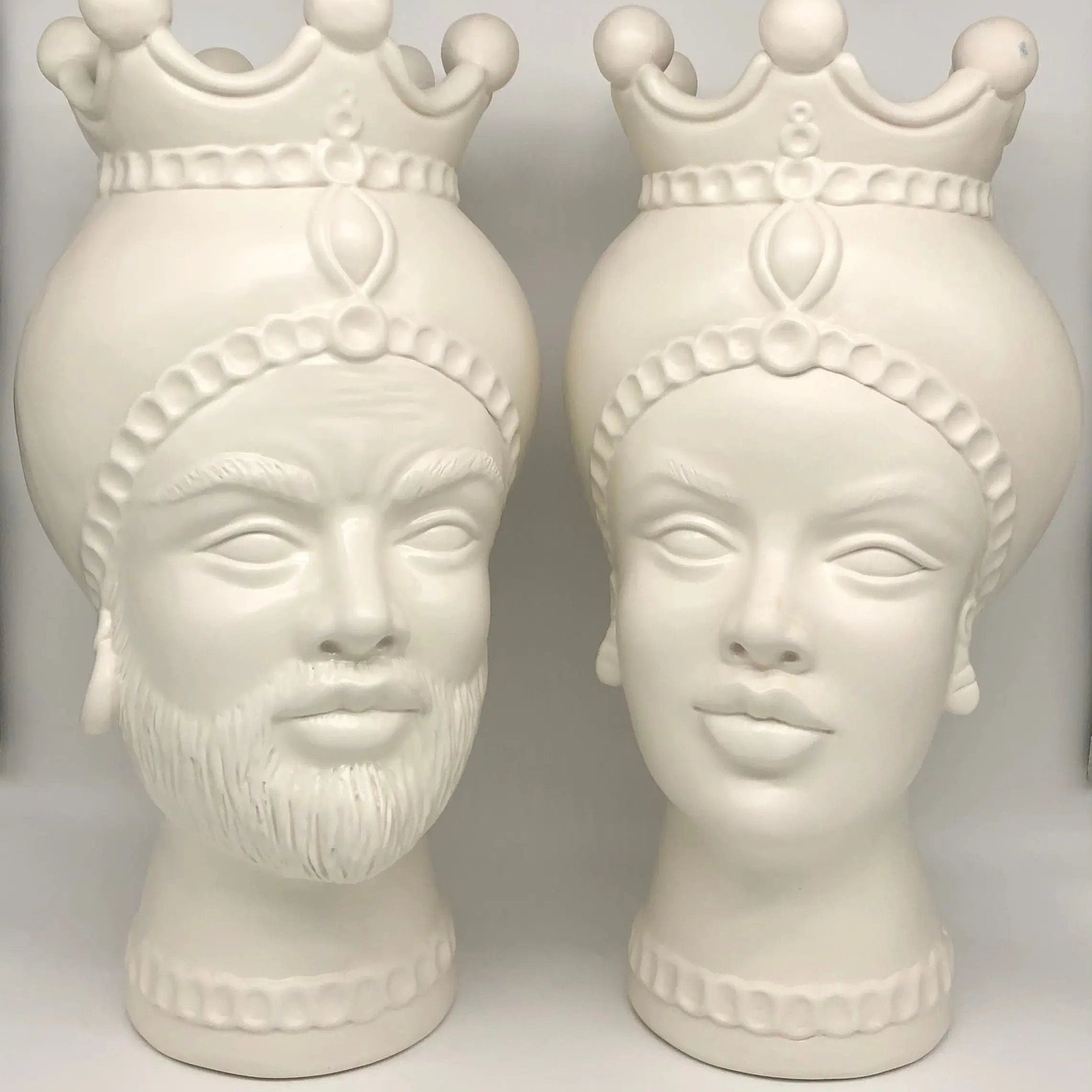 Teste di Moro Luis Ceramica Caltagirone cm H.44 L.23 Artigianale Turbante Liscio Bianco Opaco DD CERAMICHE SICILIANE