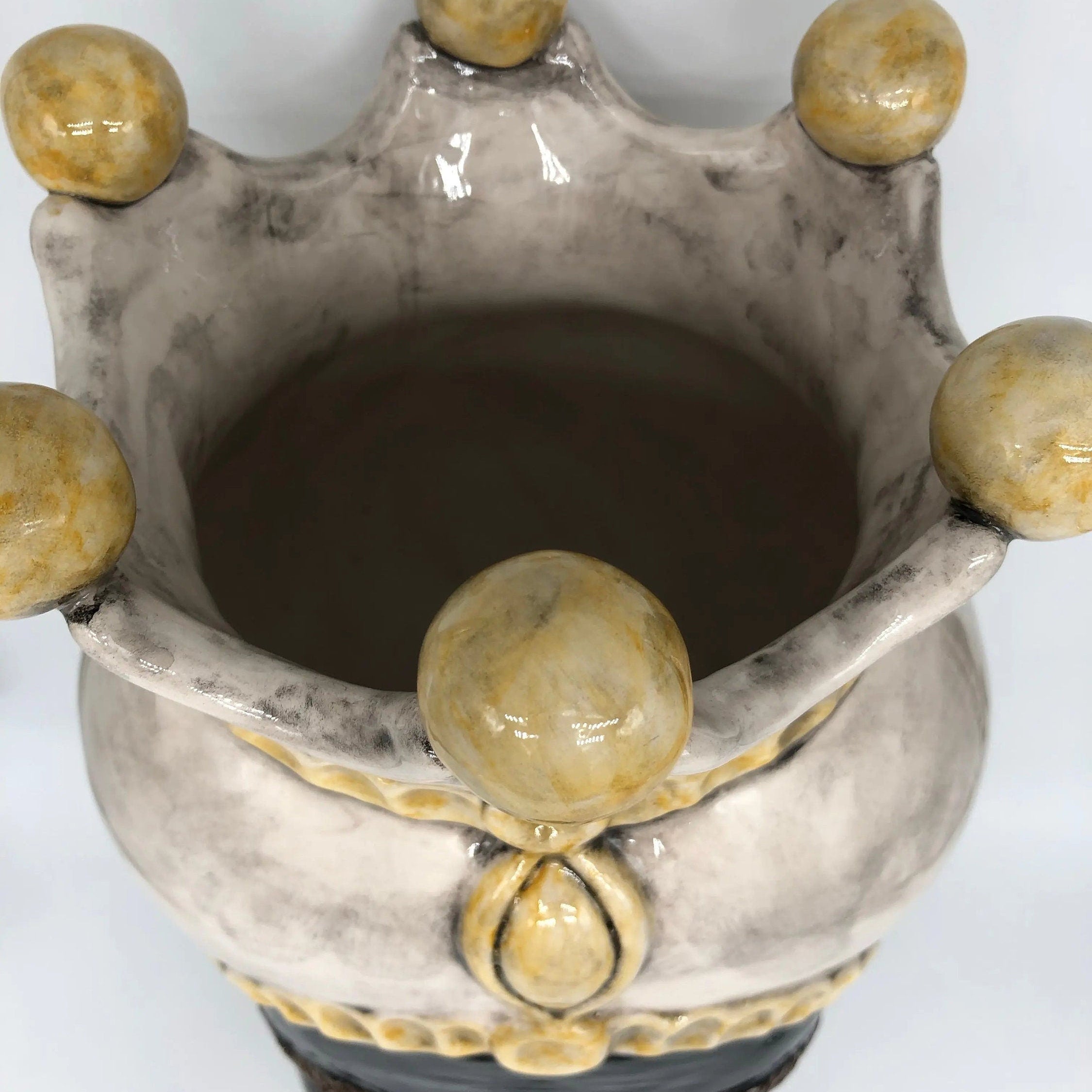 Teste di Moro Luis Ceramica Caltagirone cm H.44 L.23 Artigianale Turbante Liscio Écru Giallo DD CERAMICHE SICILIANE