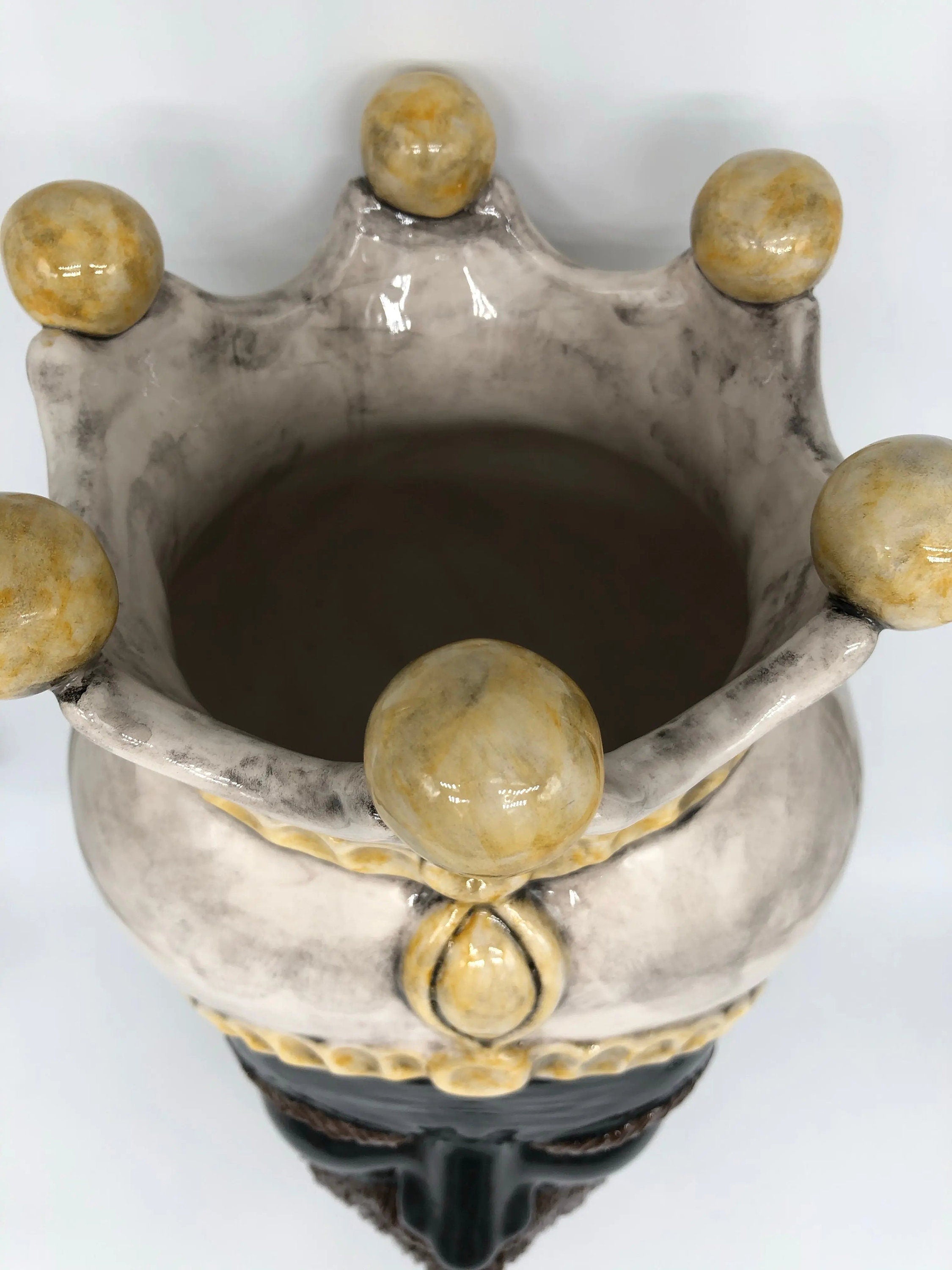 Teste di Moro Luis Ceramica Caltagirone cm H.44 L.23 Artigianale Turbante Liscio Écru Giallo DD CERAMICHE SICILIANE