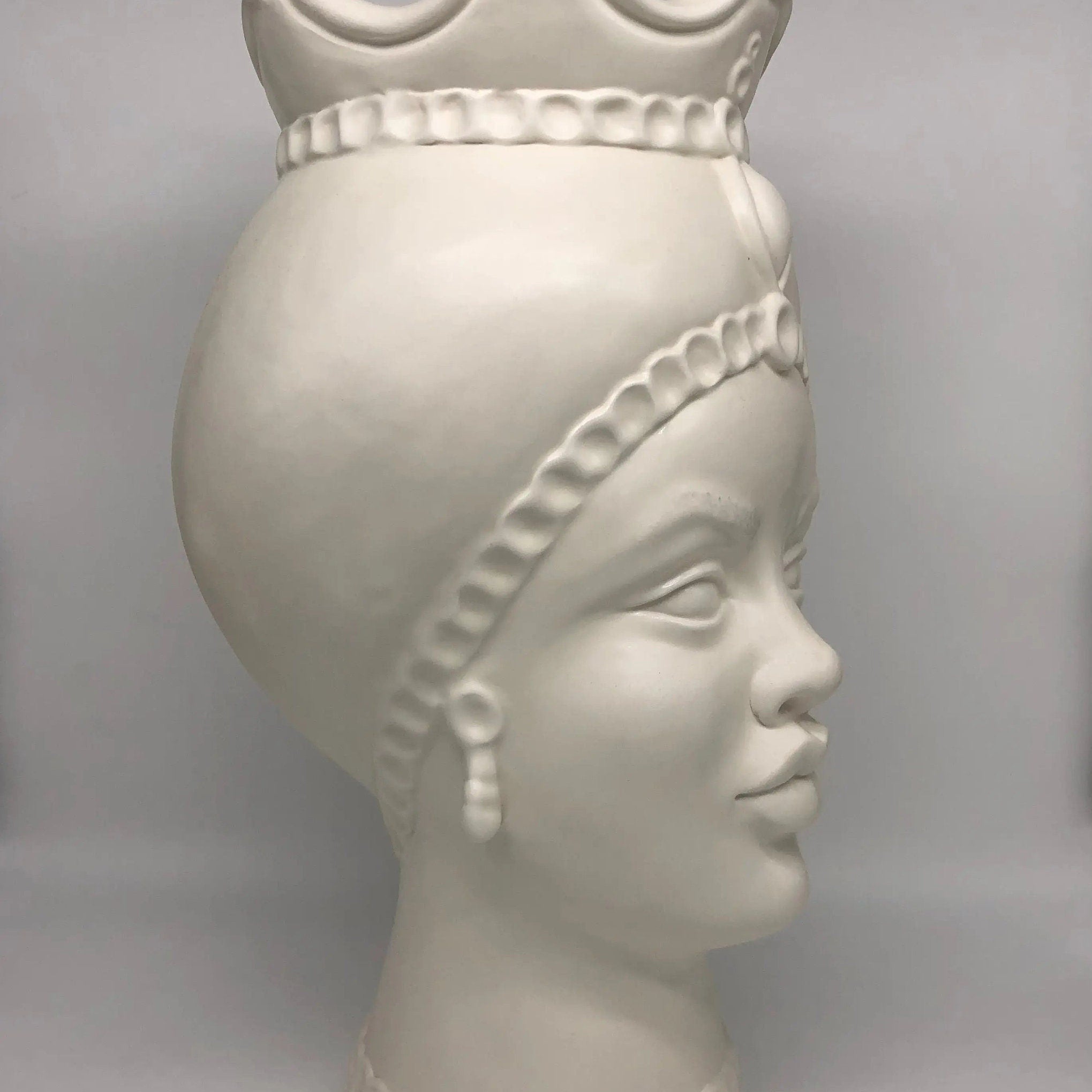Teste di Moro Luis Ceramica Caltagirone cm H.44 L.23 Artigianale Turbante Liscio Bianco Opaco DD CERAMICHE SICILIANE