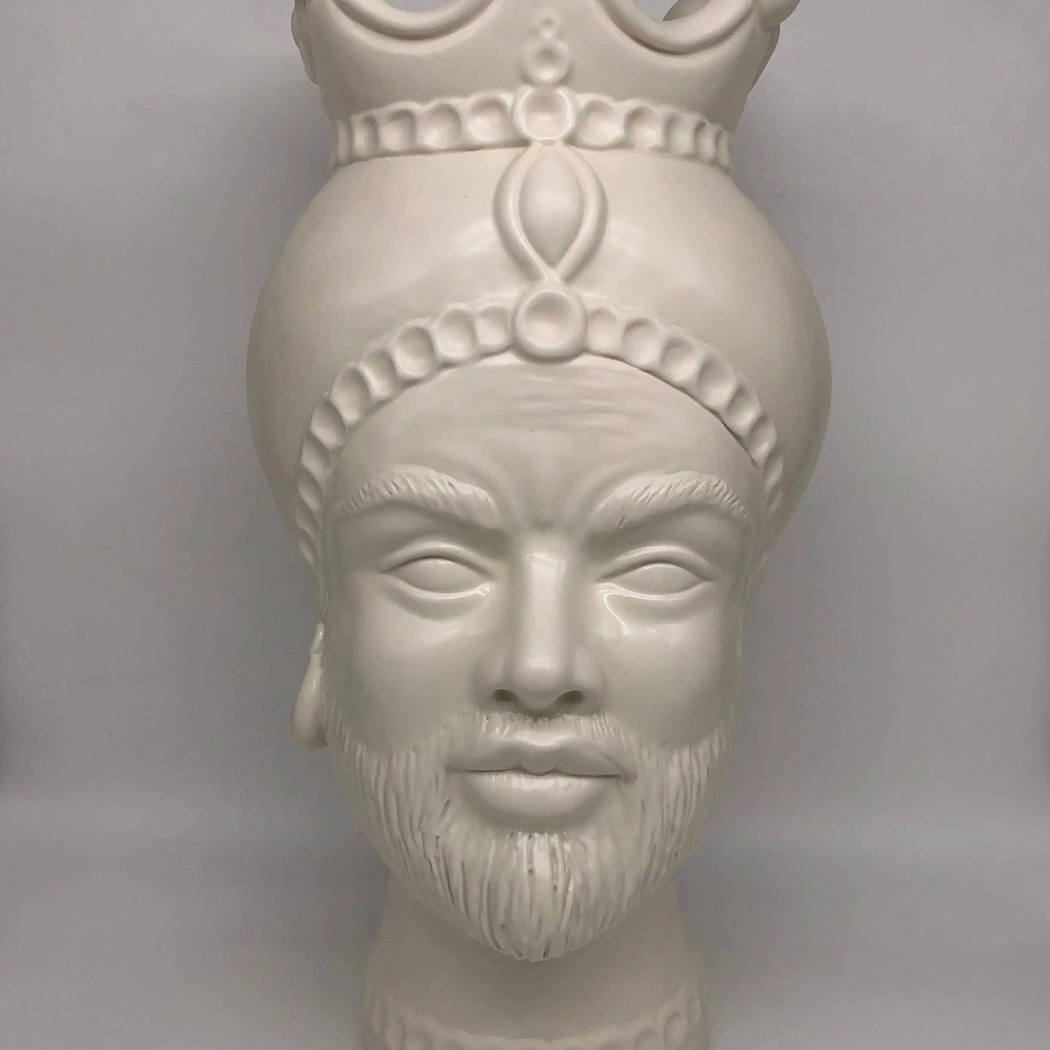Teste di Moro Luis Ceramica Caltagirone cm H.44 L.23 Artigianale Turbante Liscio Bianco Opaco DD CERAMICHE SICILIANE