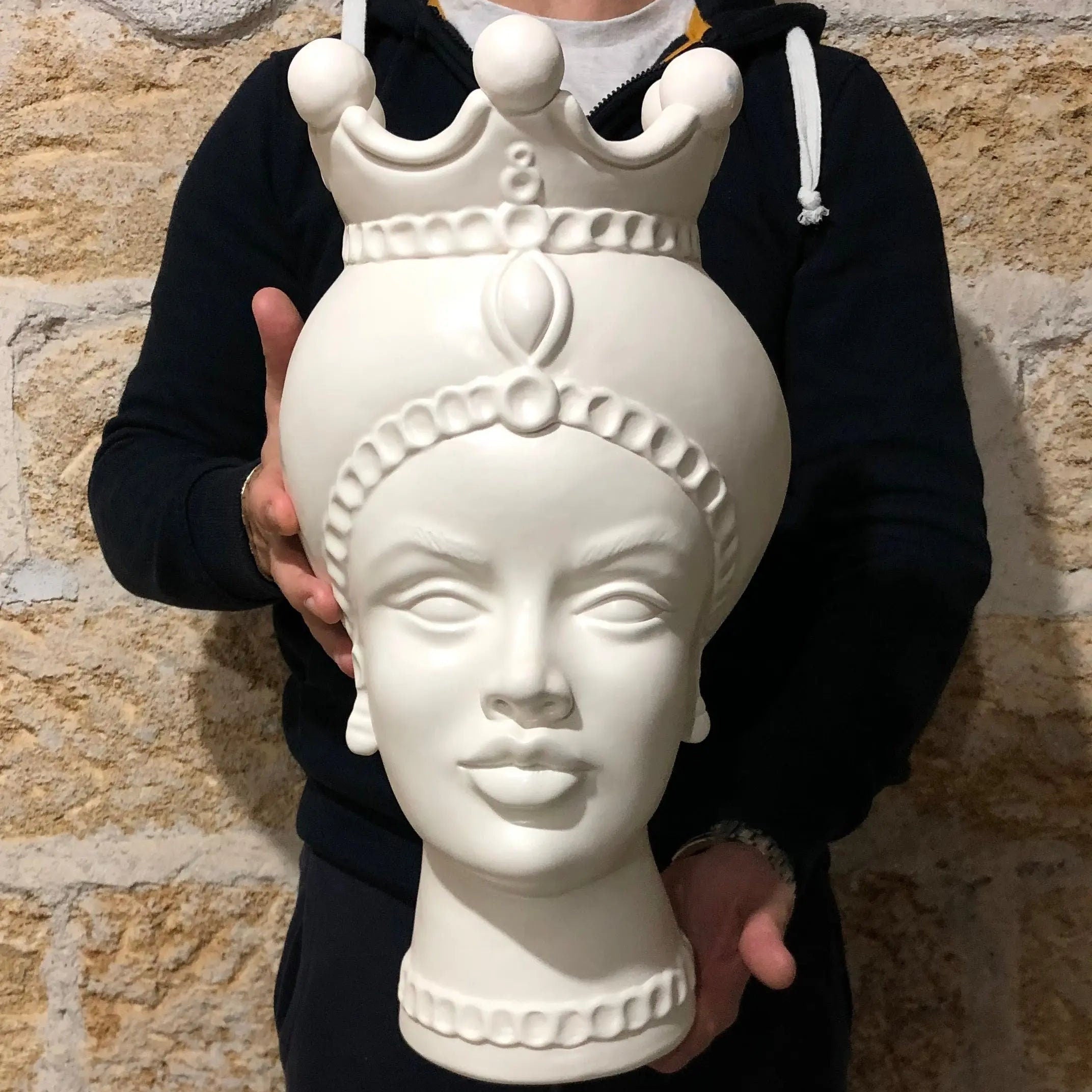 Teste di Moro Luis Ceramica Caltagirone cm H.44 L.23 Artigianale Turbante Liscio Bianco Opaco DD CERAMICHE SICILIANE
